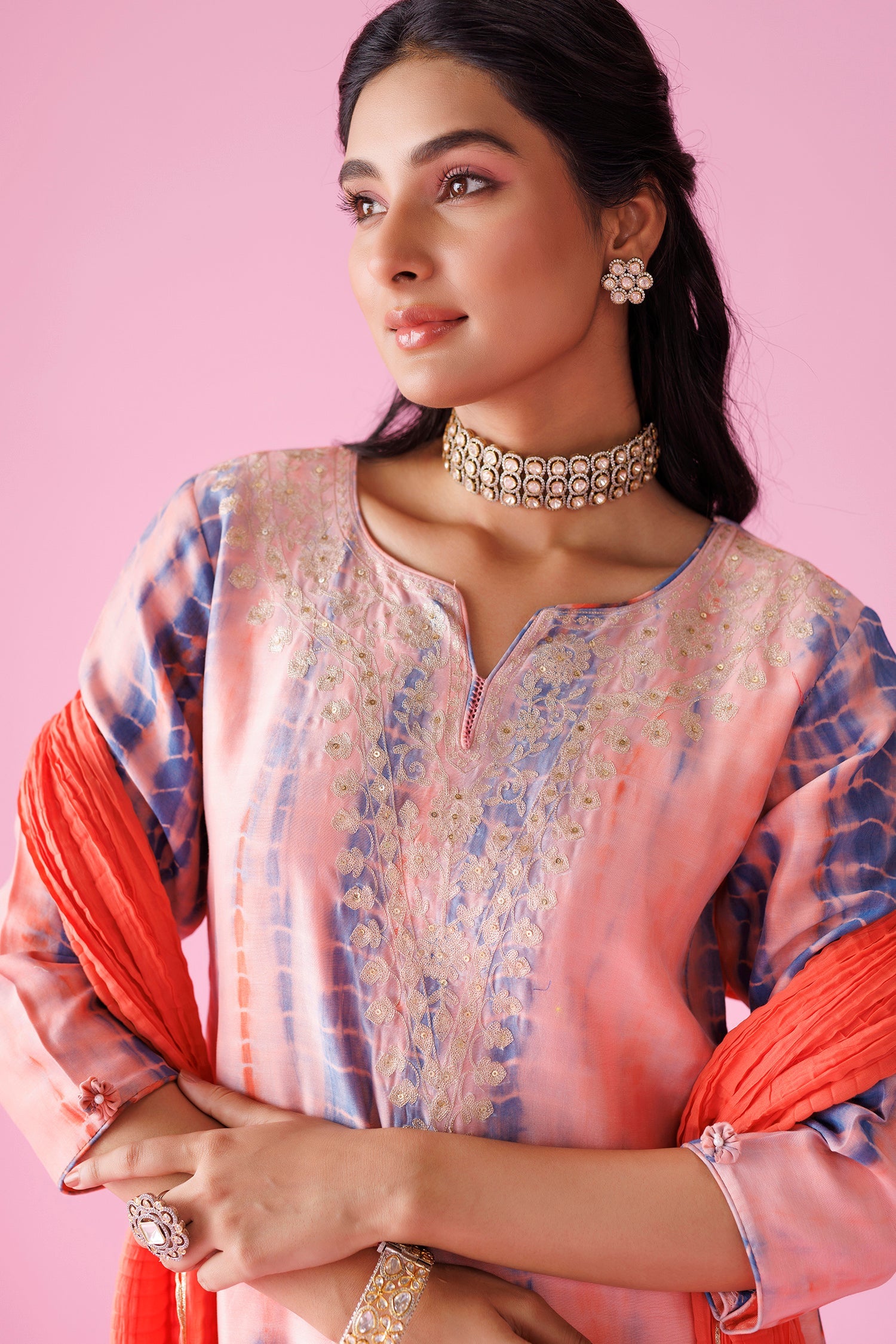 Tie & Dye Chanderi Silk Suit with Aari work