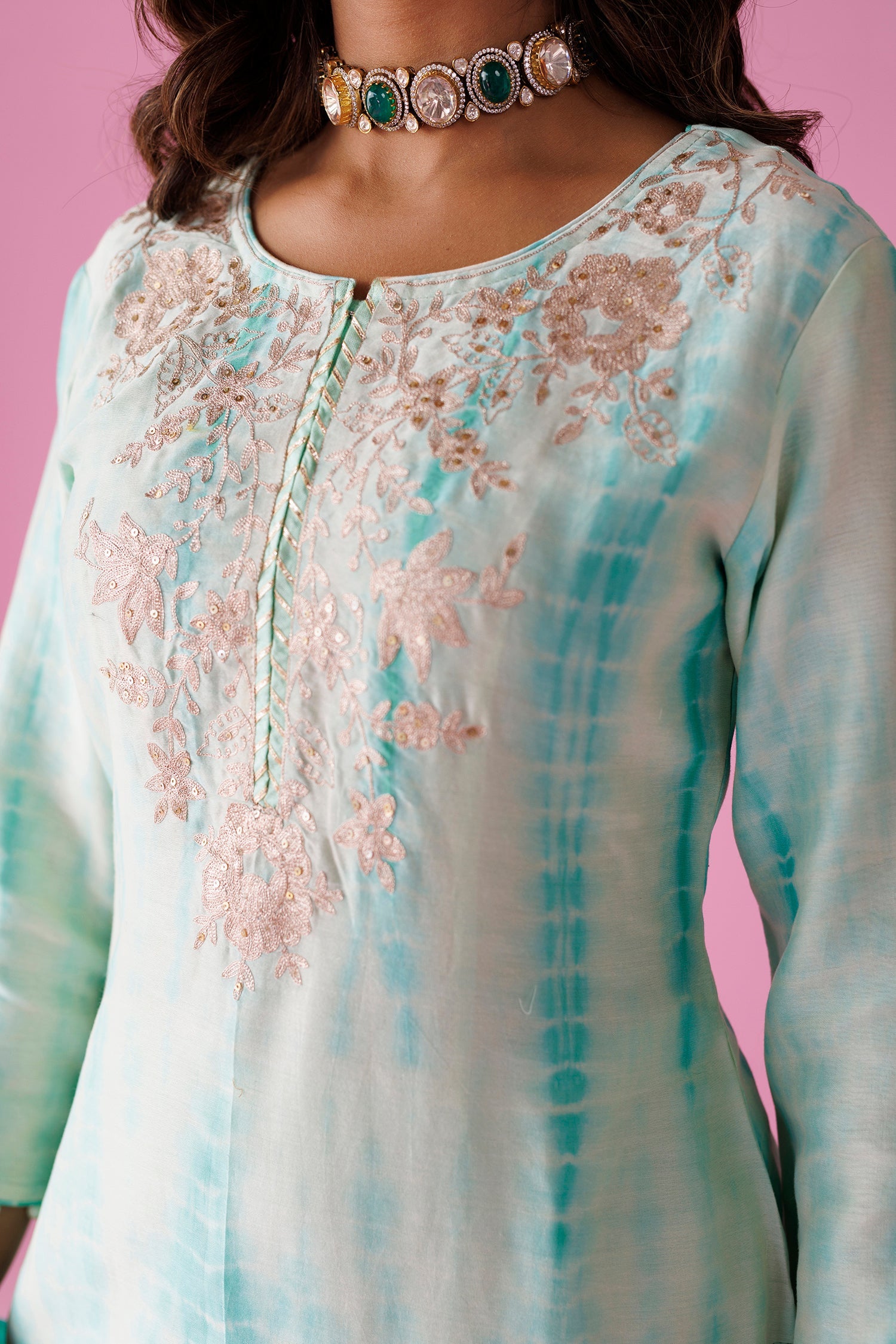 Tie & Dye Chanderi Silk Suit with Aari work