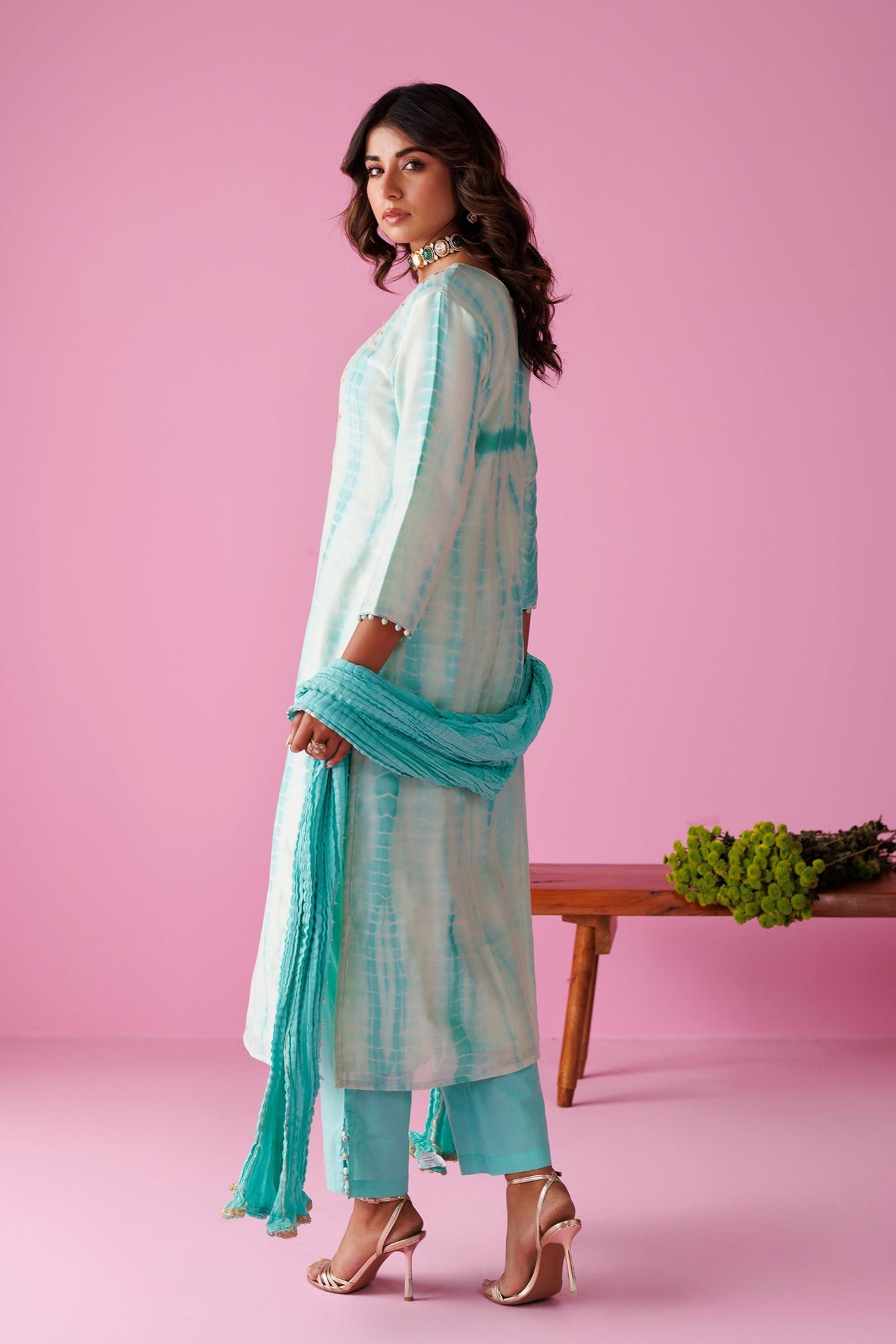 Tie & Dye Chanderi Silk Suit with Aari work