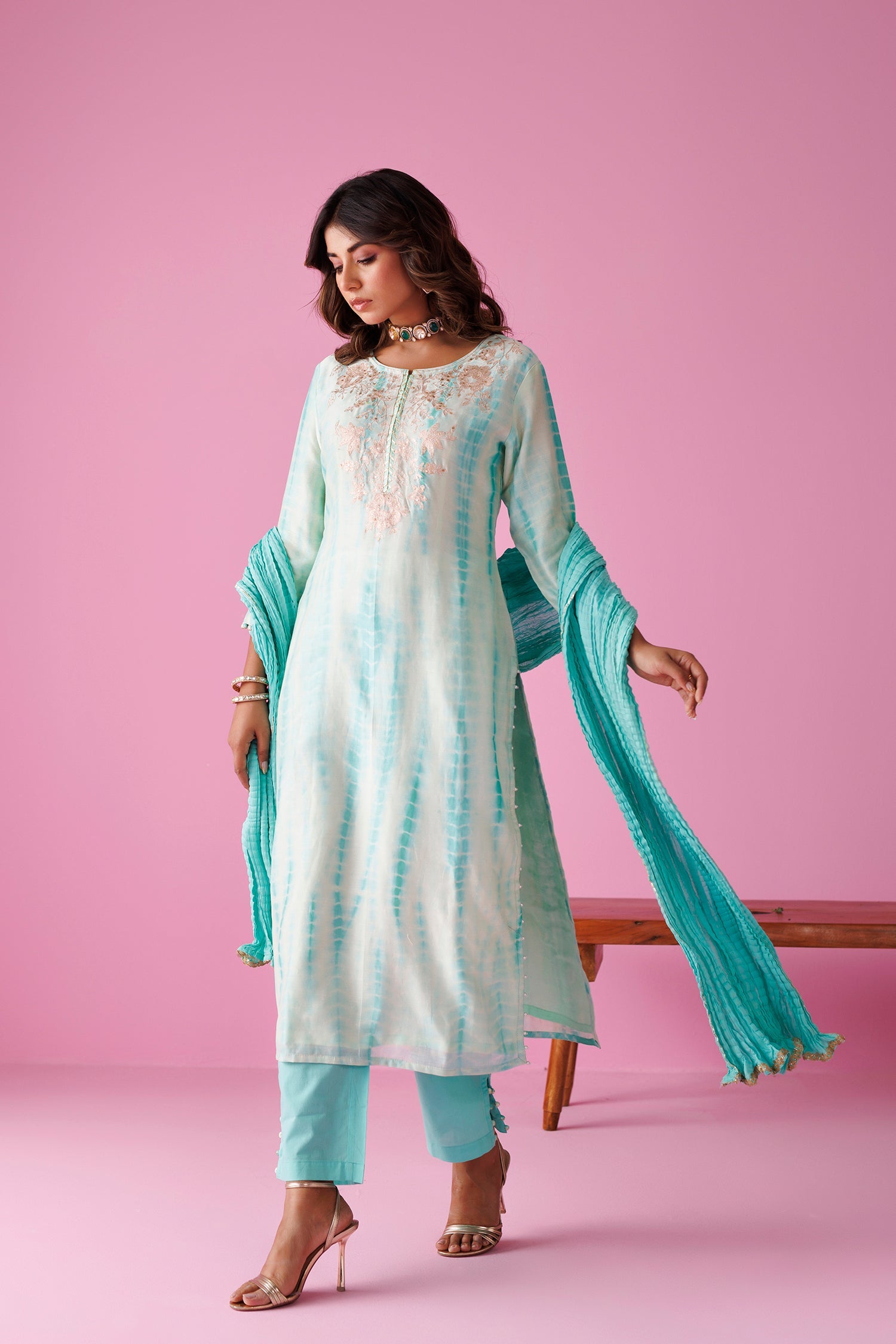 Tie & Dye Chanderi Silk Suit with Aari work
