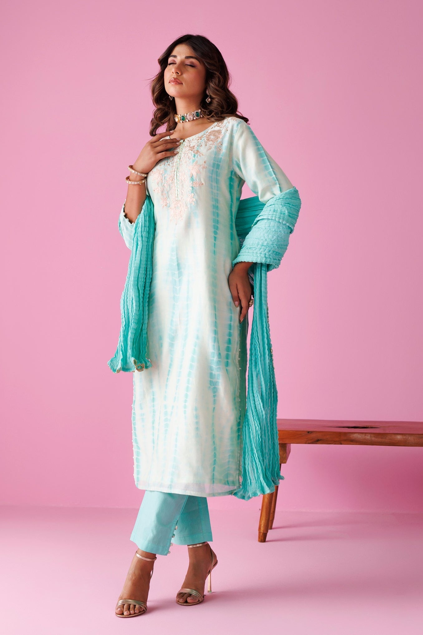 Tie & Dye Chanderi Silk Suit with Aari work