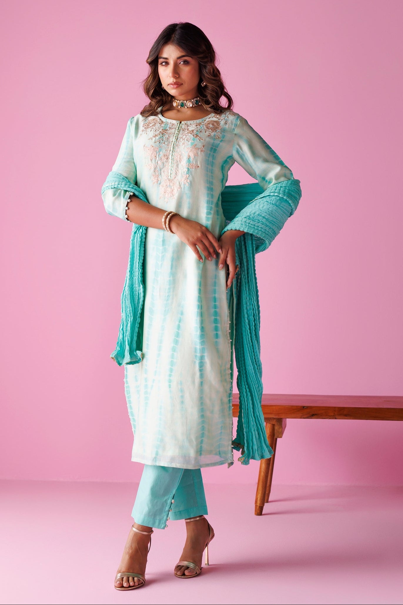 Tie & Dye Chanderi Silk Suit with Aari work