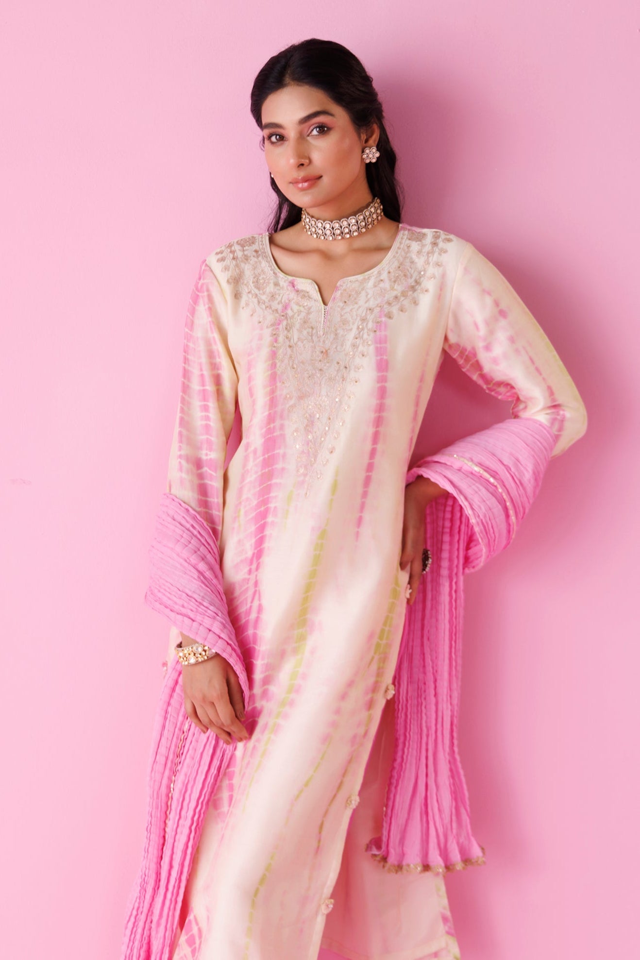 Tie & Dye Chanderi Silk Suit with Aari work