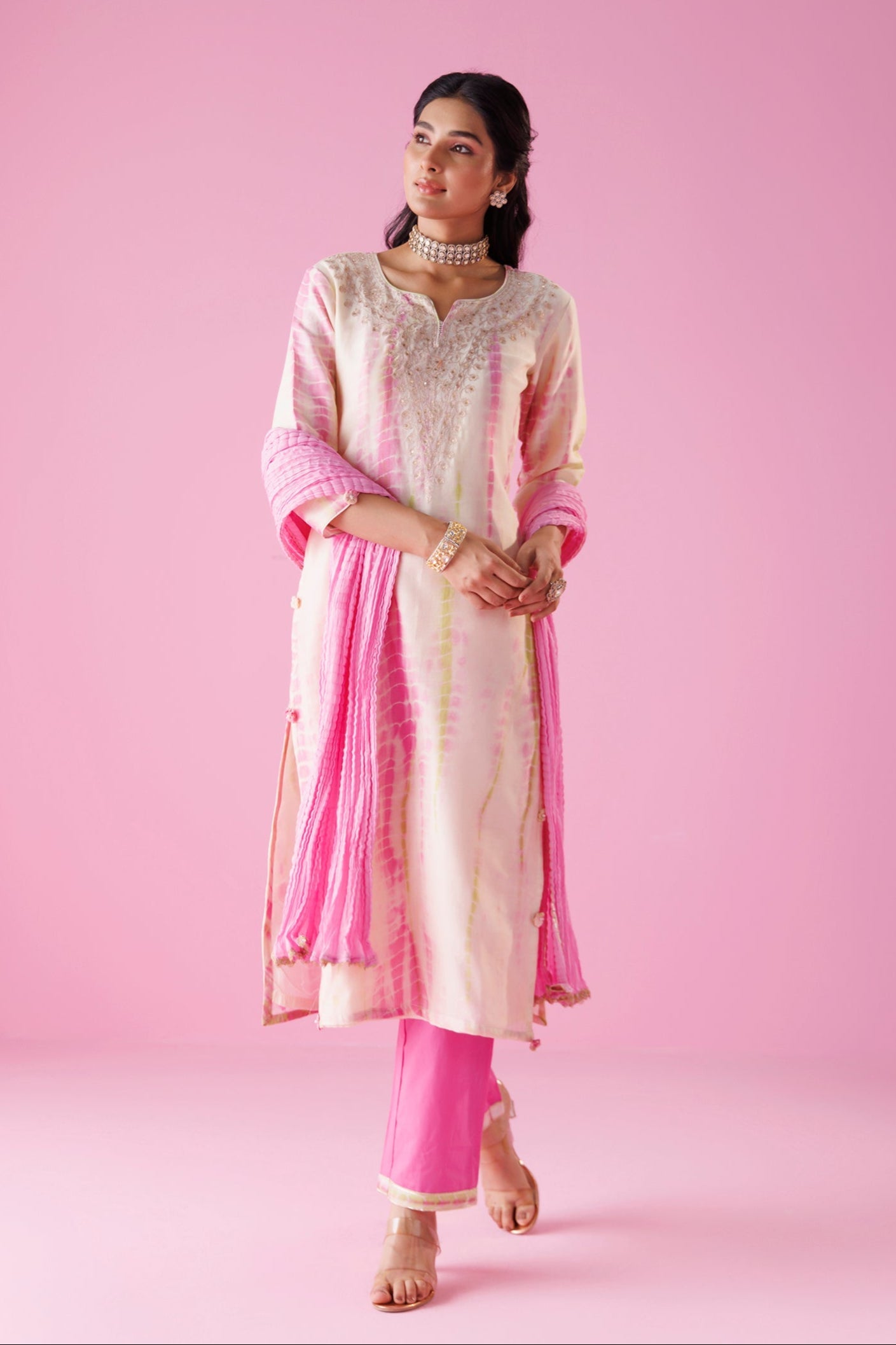 Tie & Dye Chanderi Silk Suit with Aari work