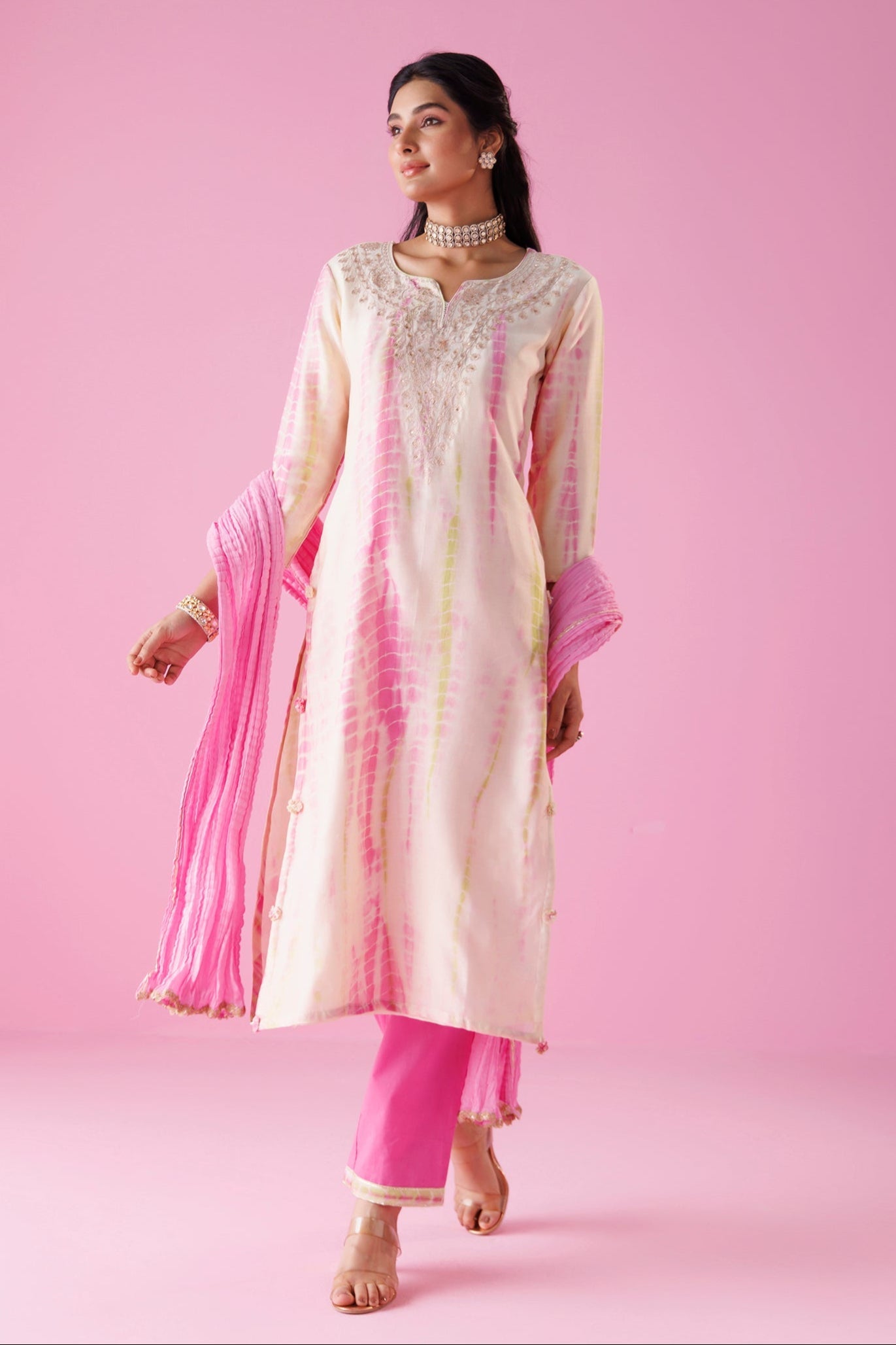 Tie & Dye Chanderi Silk Suit with Aari work