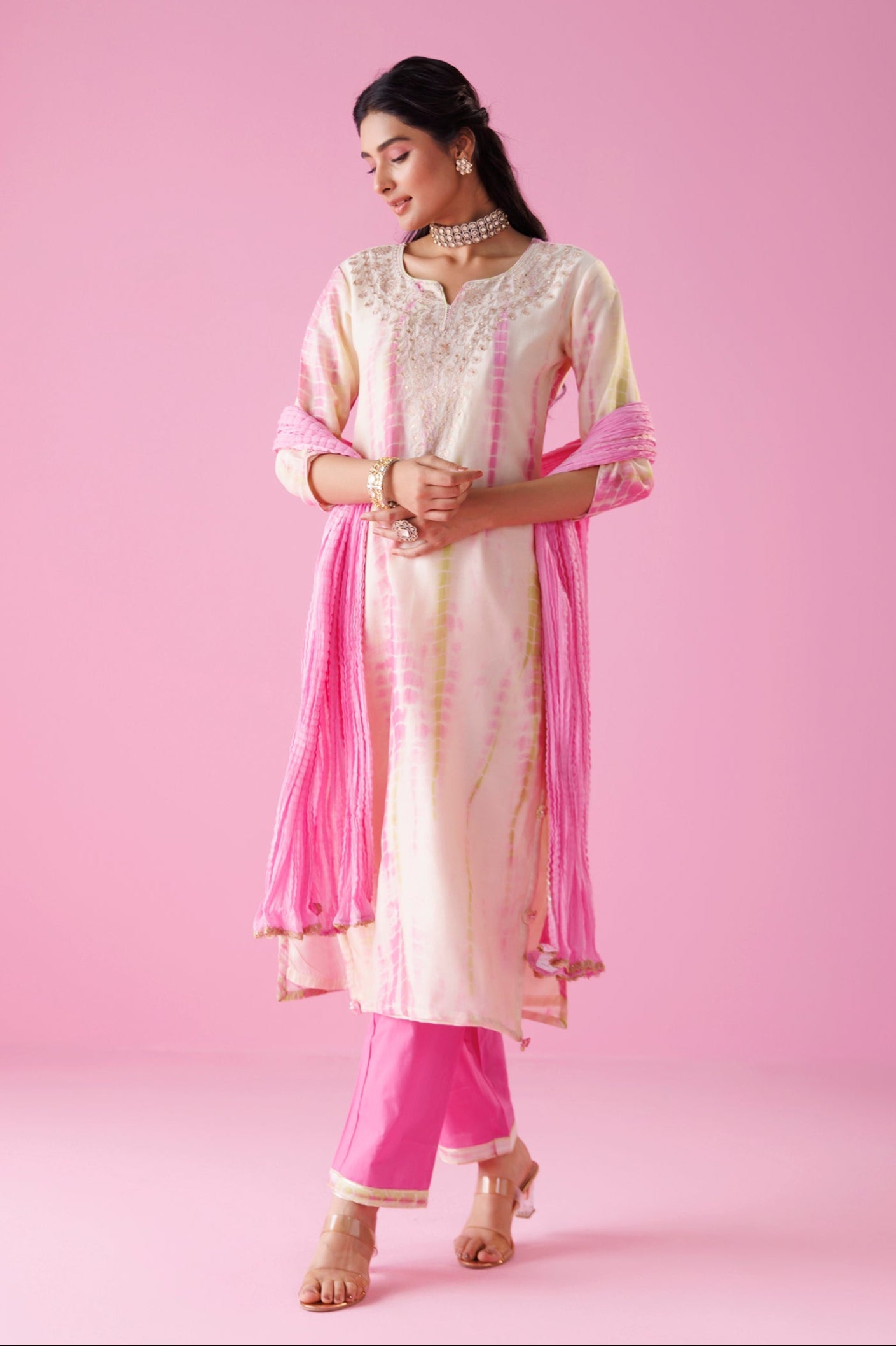Tie & Dye Chanderi Silk Suit with Aari work
