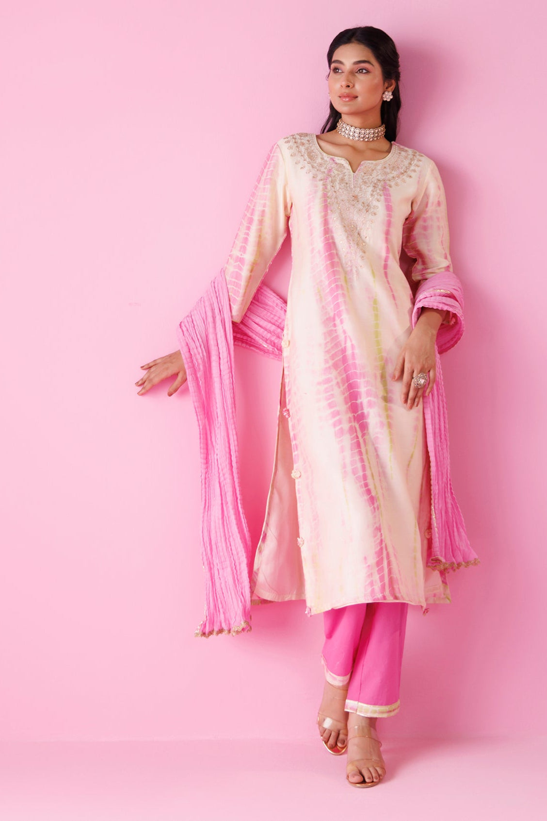 Tie & Dye Chanderi Silk Suit with Aari work