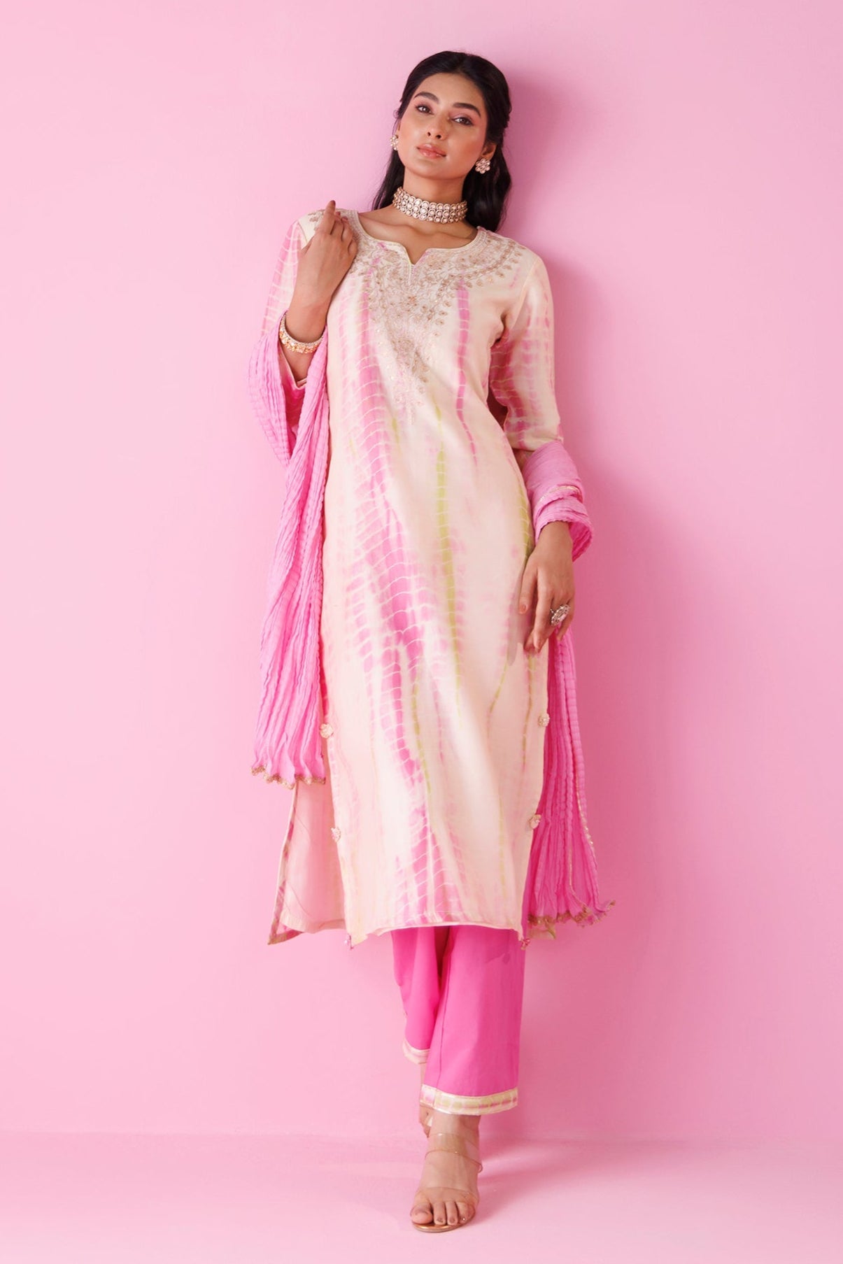 Tie & Dye Chanderi Silk Suit with Aari work