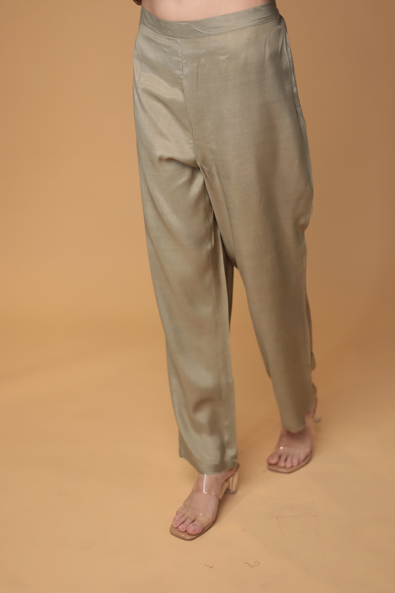 Printed Silk Suit Stitched with Thread and Zardozi work