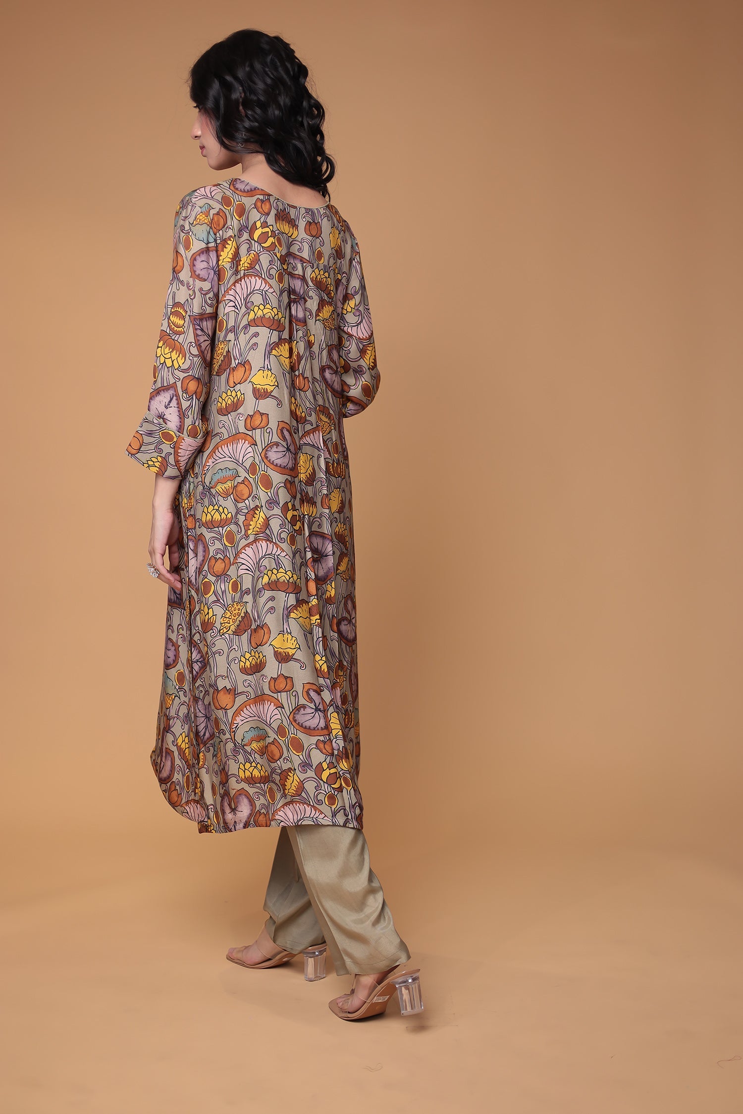 Printed Silk Suit Stitched with Thread and Zardozi work