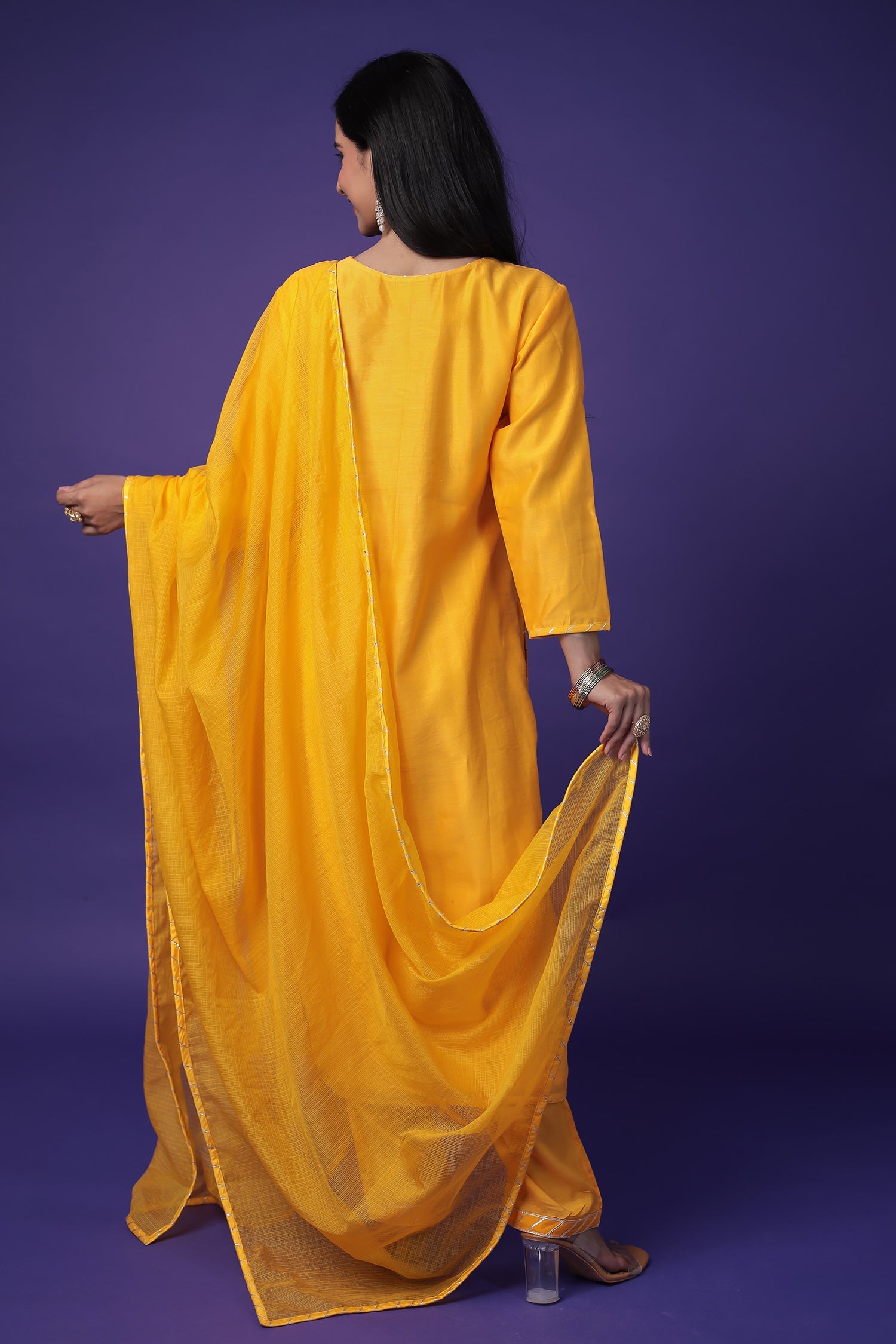 Chanderi Silk Suit Stitched with Aari and Sequins work