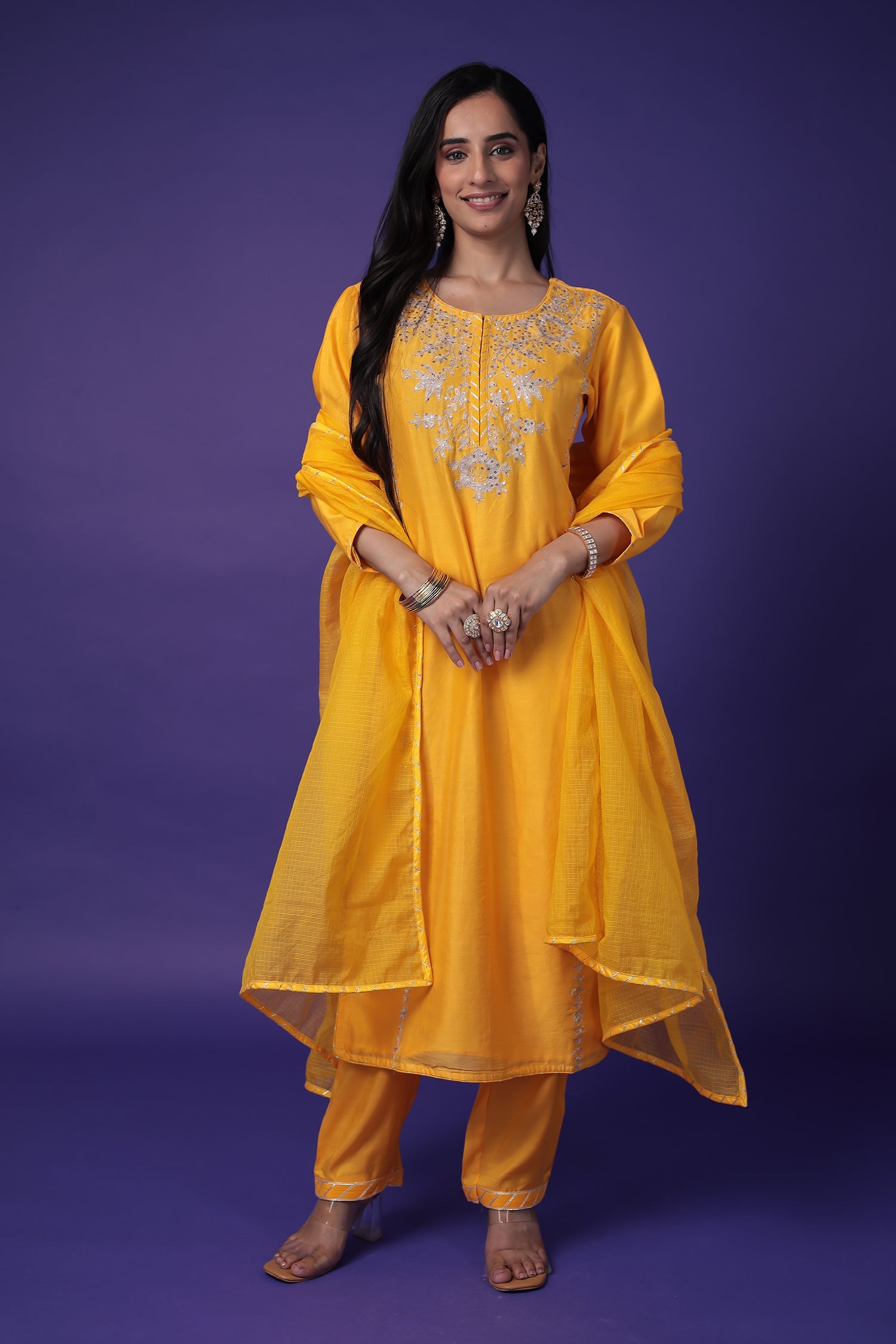 Chanderi Silk Suit Stitched with Aari and Sequins work