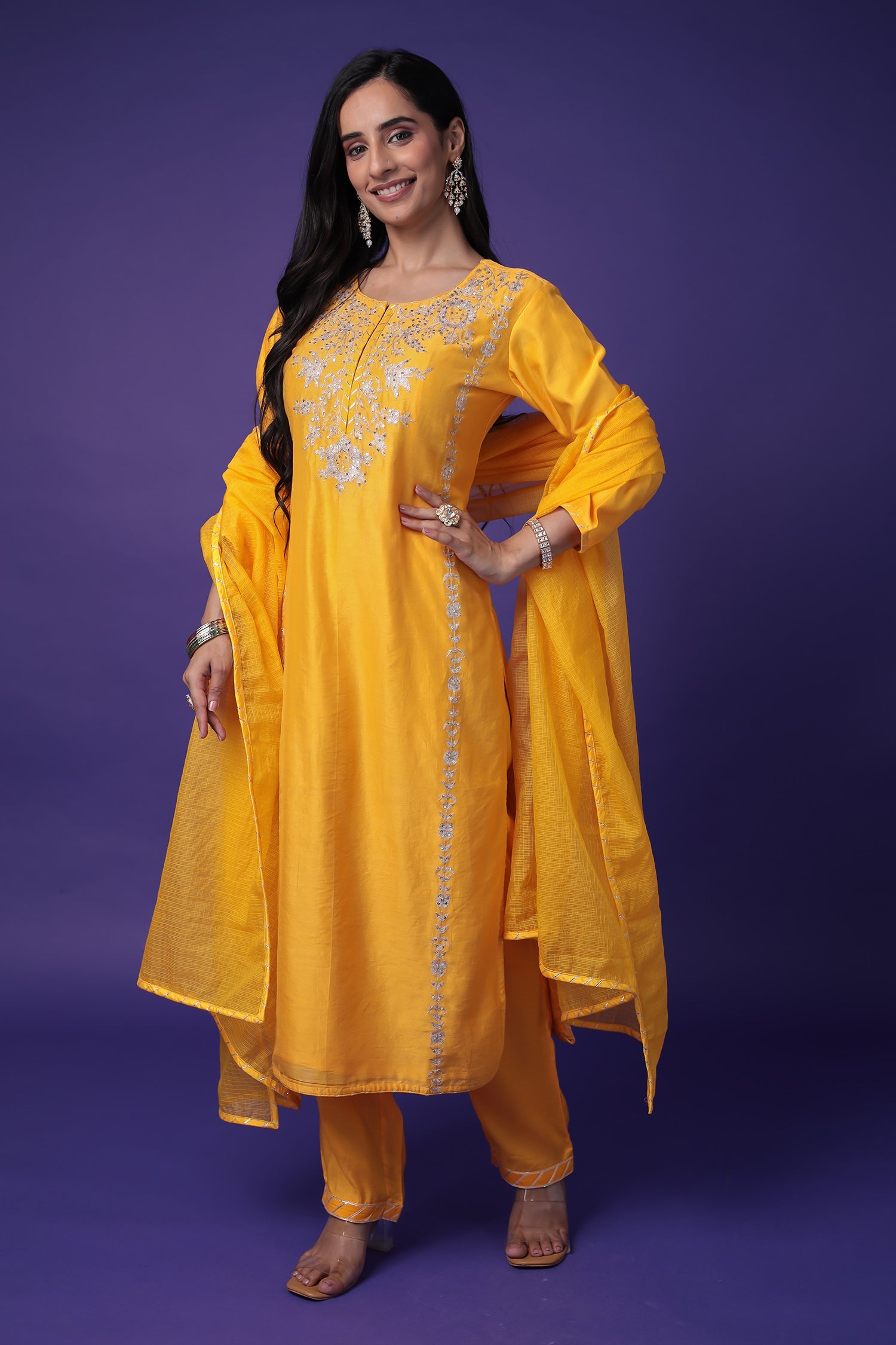 Chanderi Silk Suit Stitched with Aari and Sequins work