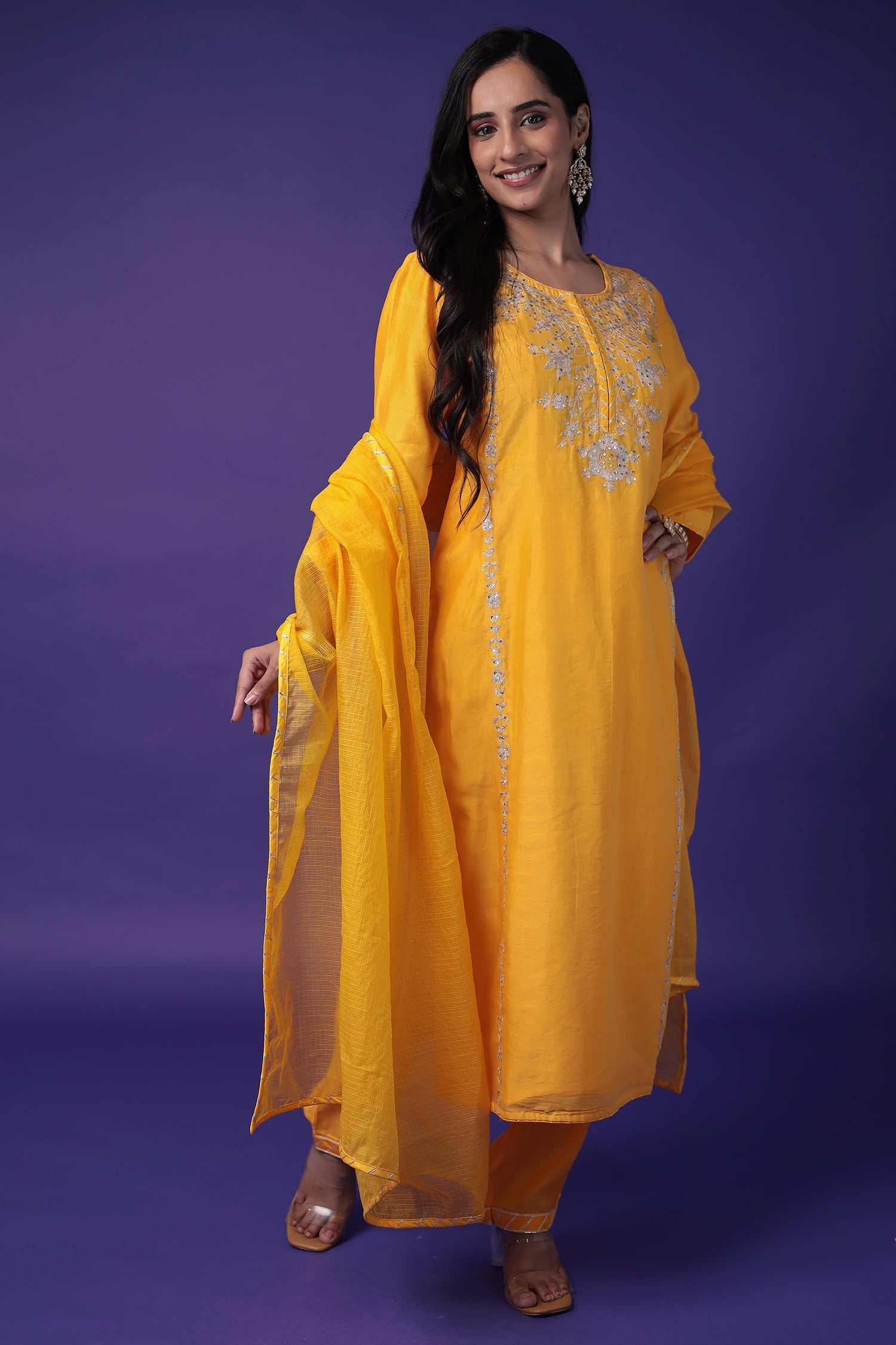 Chanderi Silk Suit Stitched with Aari and Sequins work