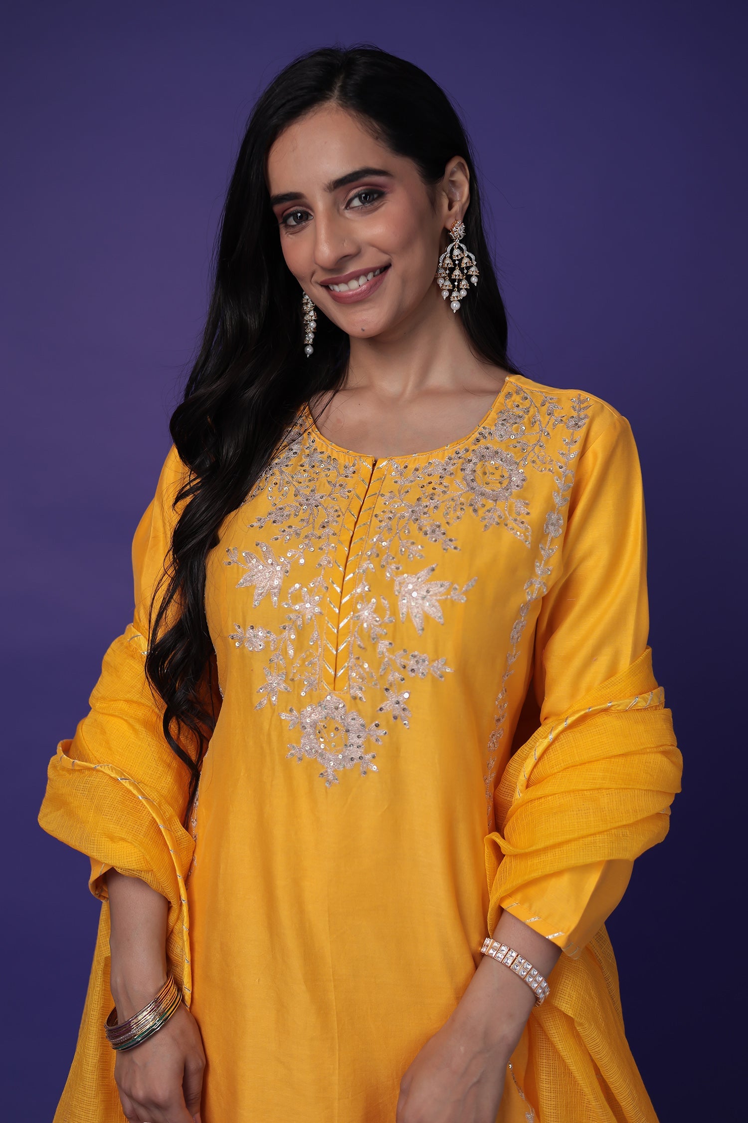 Chanderi Silk Suit Stitched with Aari and Sequins work