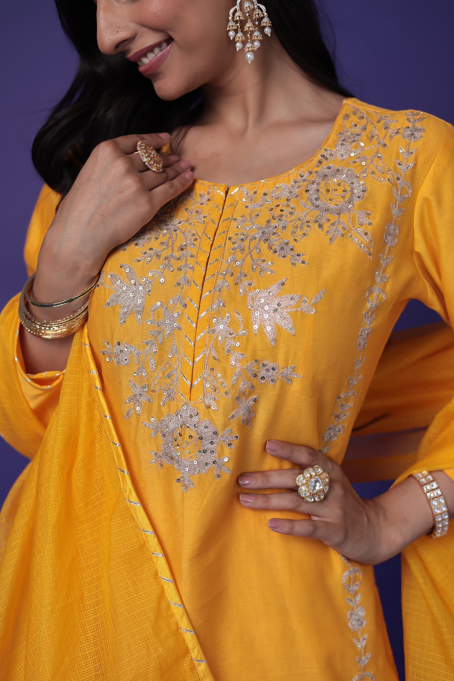 Chanderi Silk Suit Stitched with Aari and Sequins work