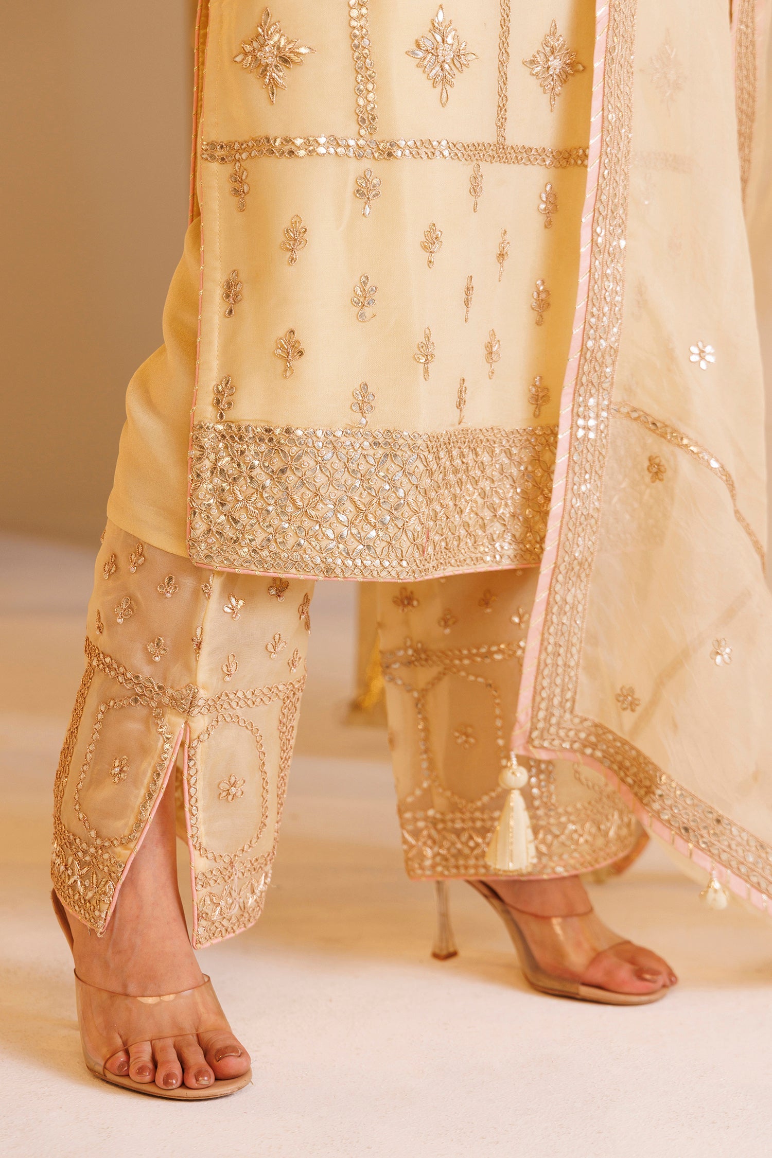 Tissue Suit with Gota Patti and Pearl work