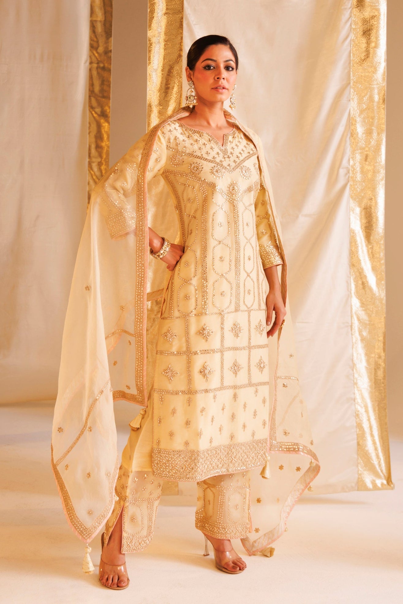 Tissue Suit with Gota Patti and Pearl work