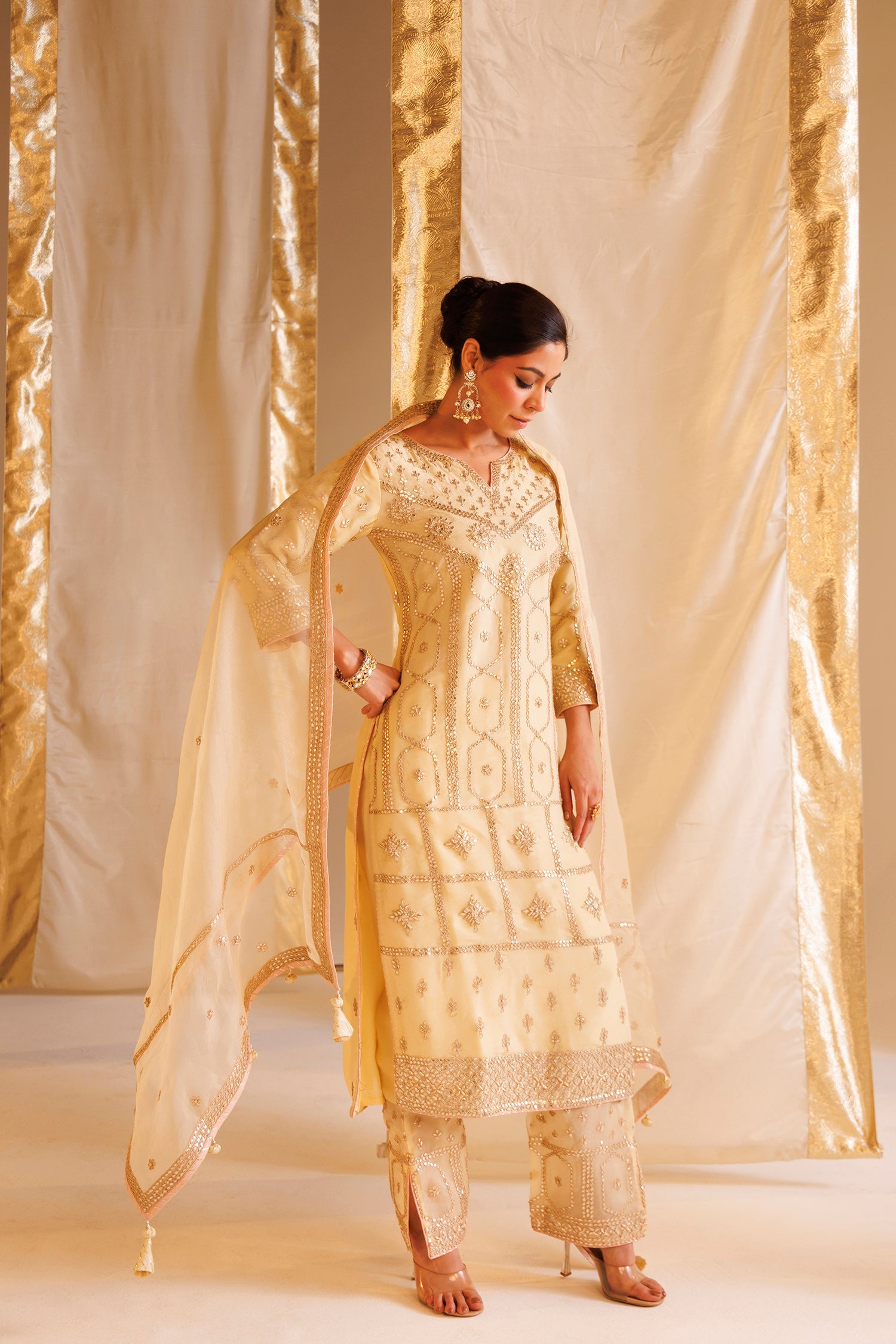 Tissue Suit with Gota Patti and Pearl work