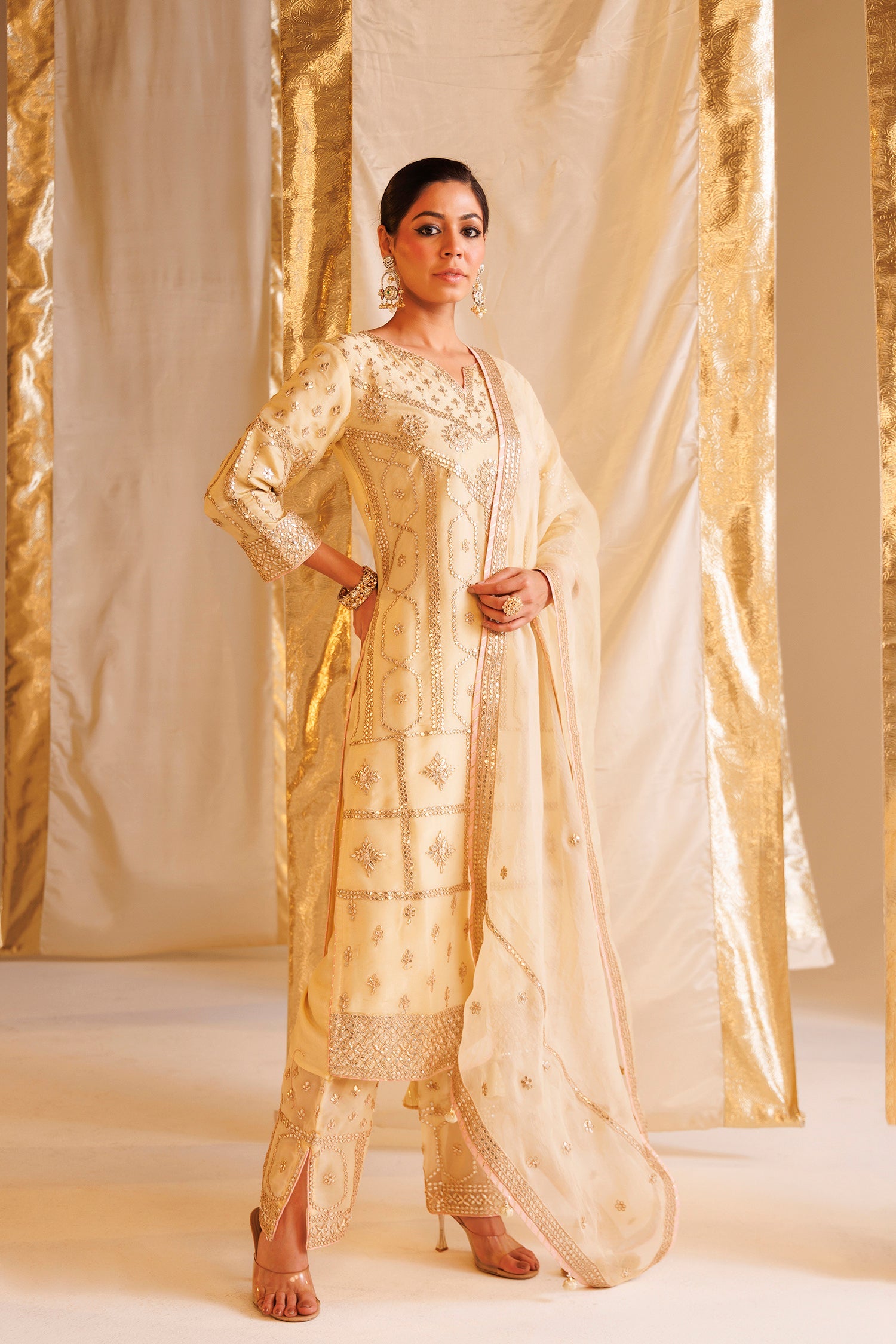 Tissue Suit with Gota Patti and Pearl work