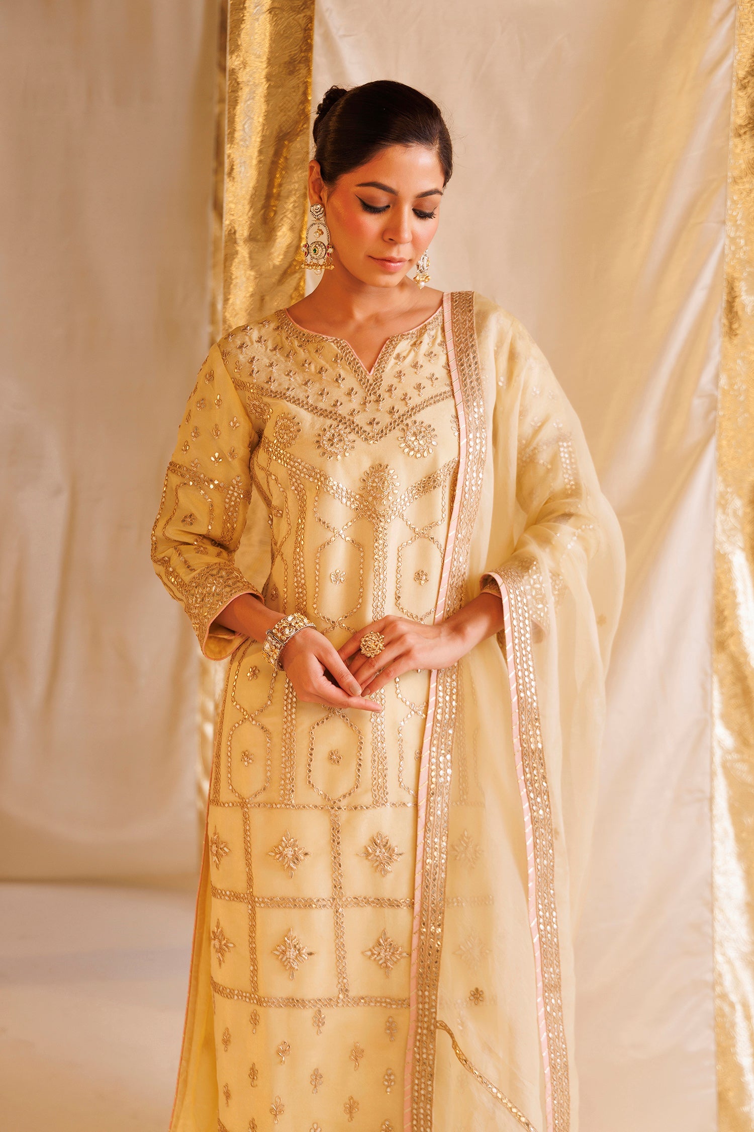 Tissue Suit with Gota Patti and Pearl work