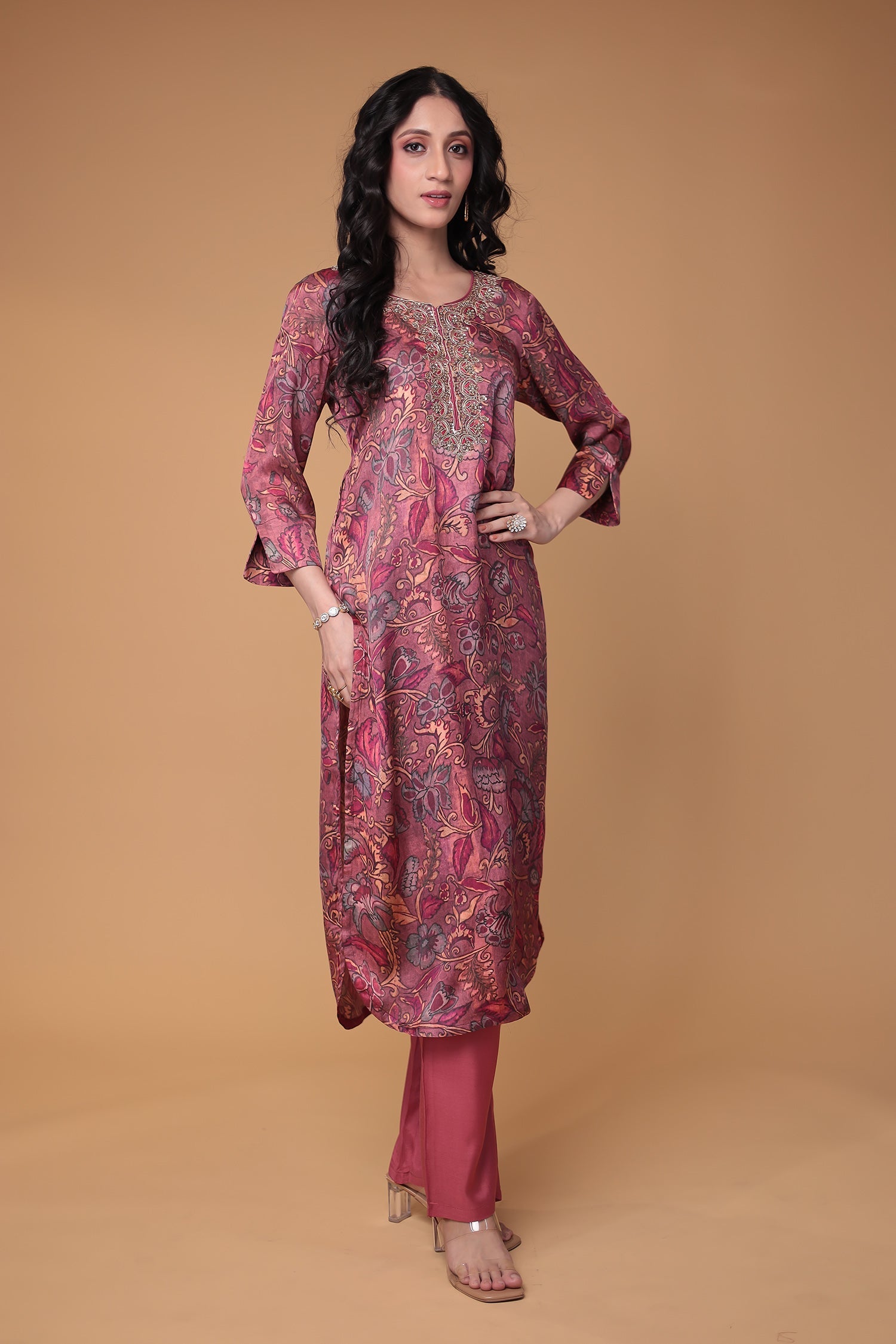 Silk Suit Stitched with Thread and Zardozi work