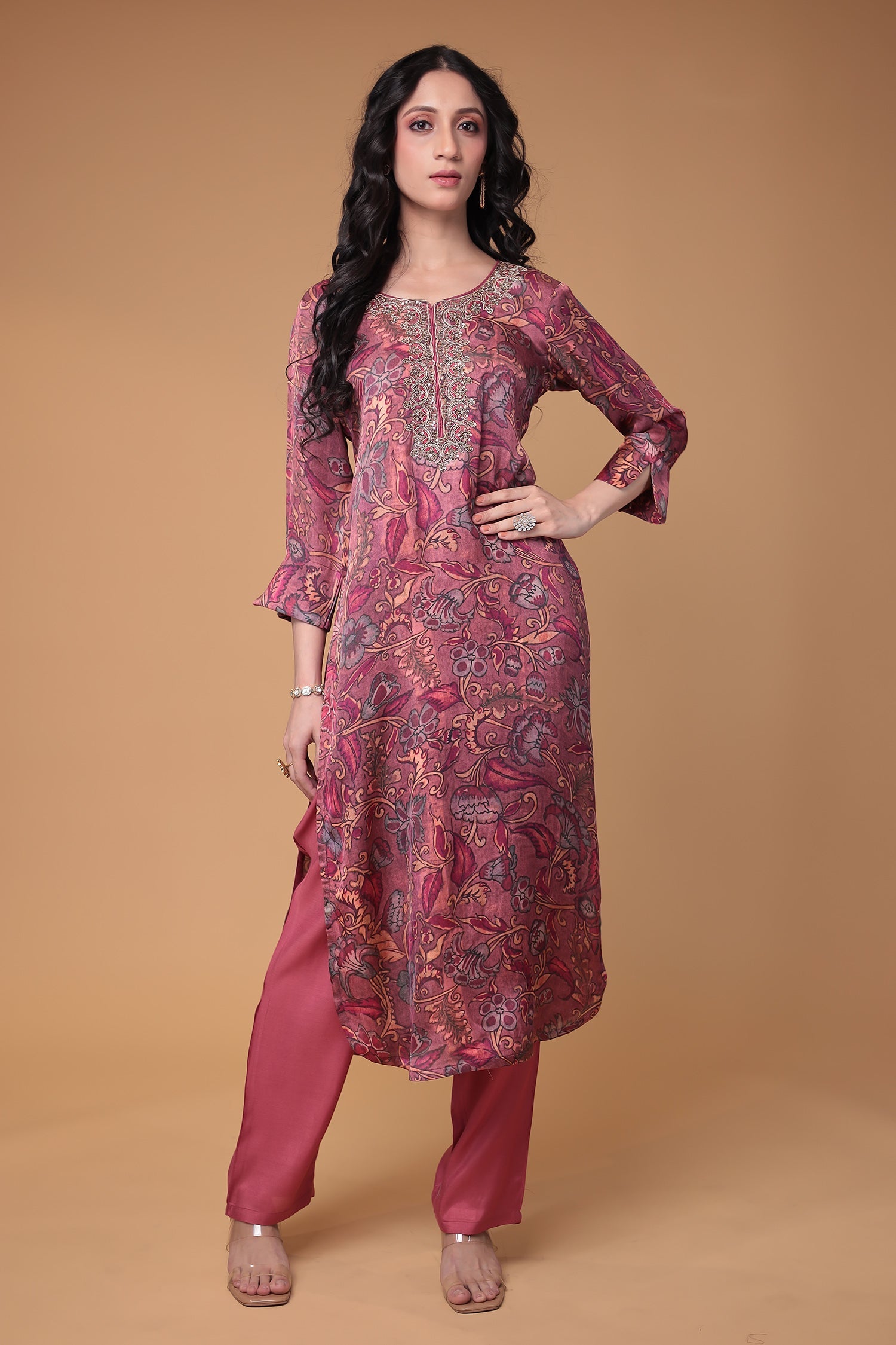 Silk Suit Stitched with Thread and Zardozi work