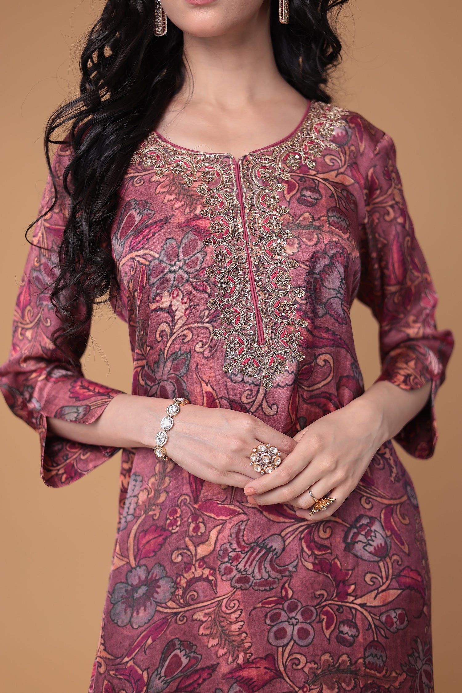Silk Suit Stitched with Thread and Zardozi work