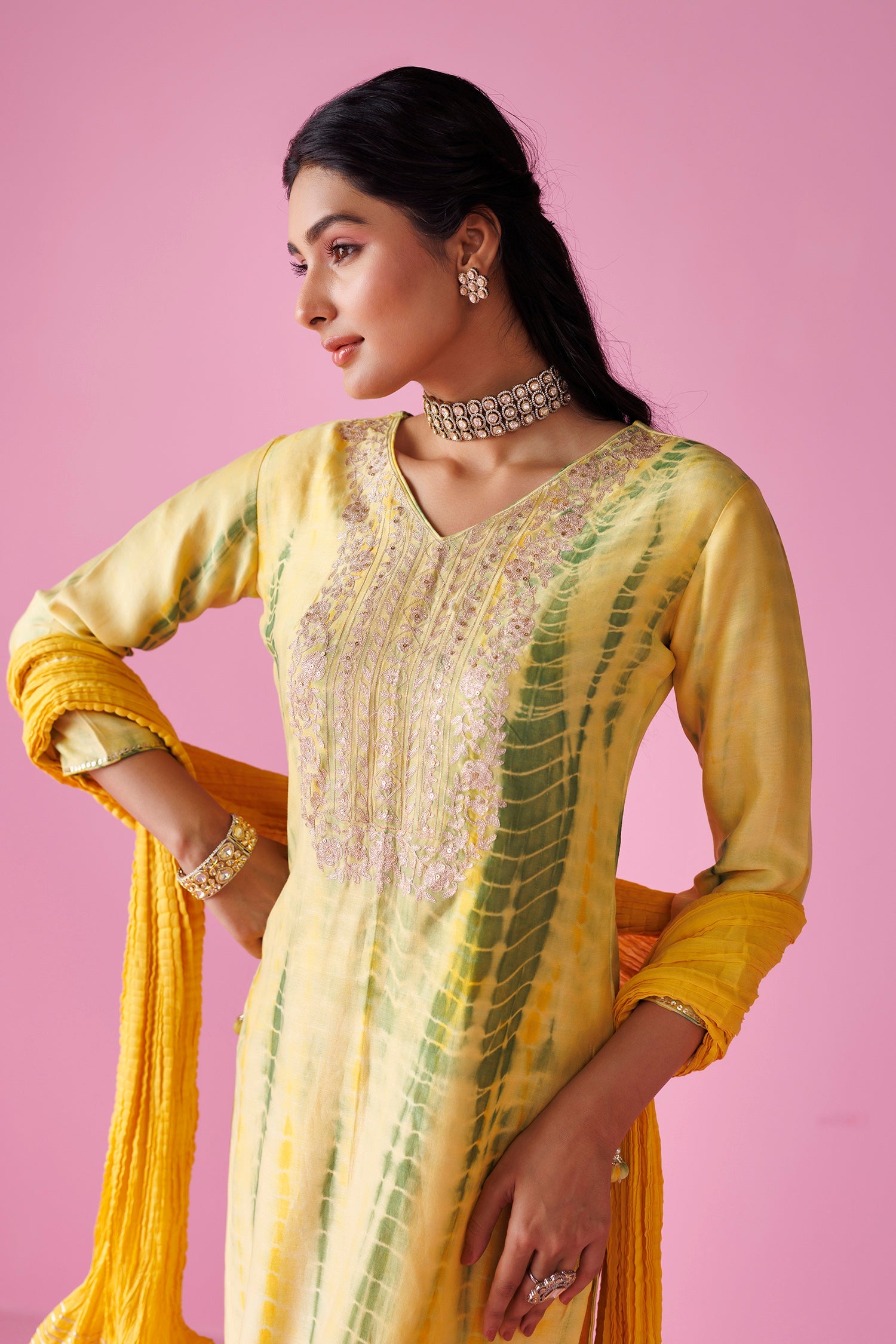 Tie & Dye Chanderi Silk Suit with Aari work