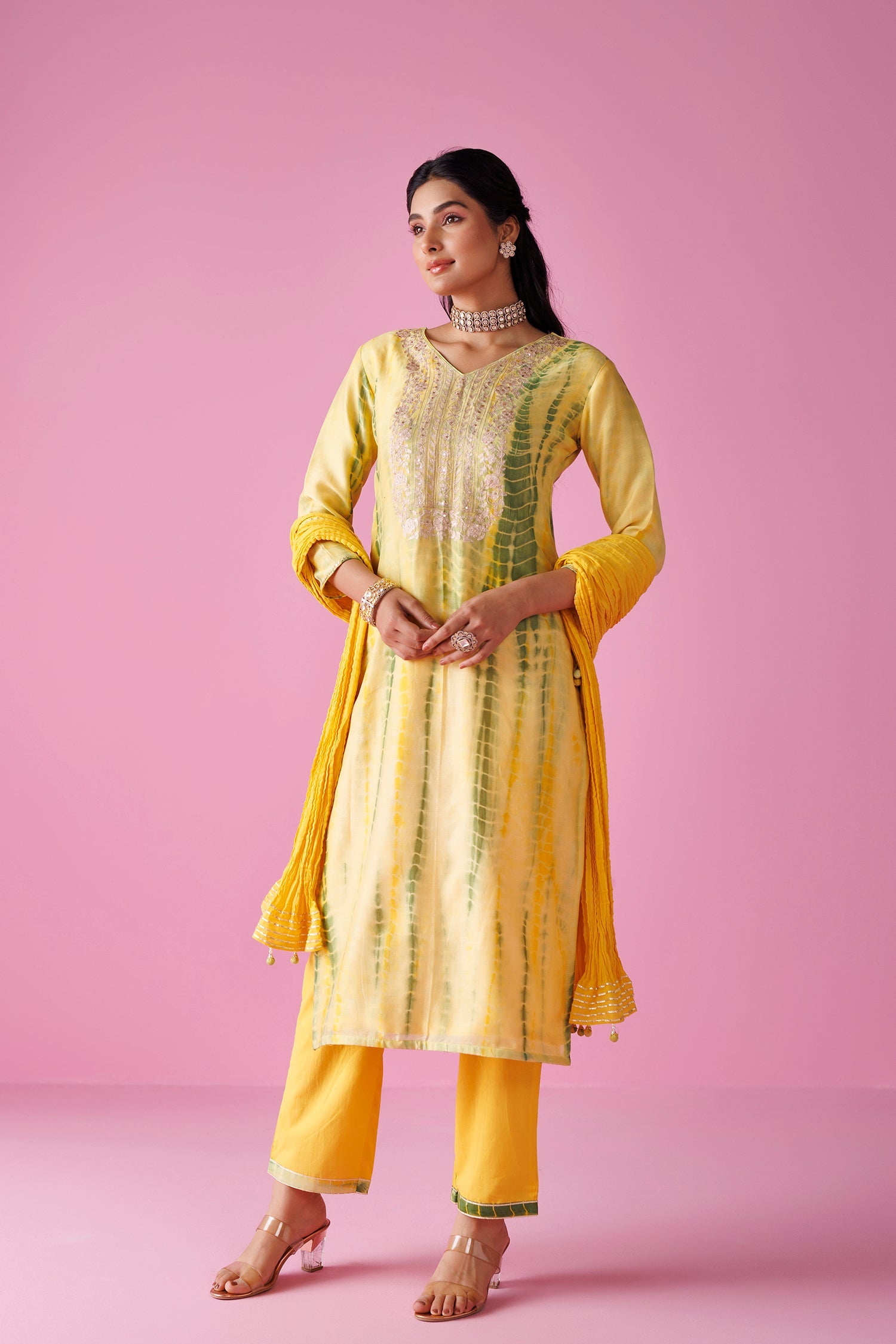 Tie & Dye Chanderi Silk Suit with Aari work