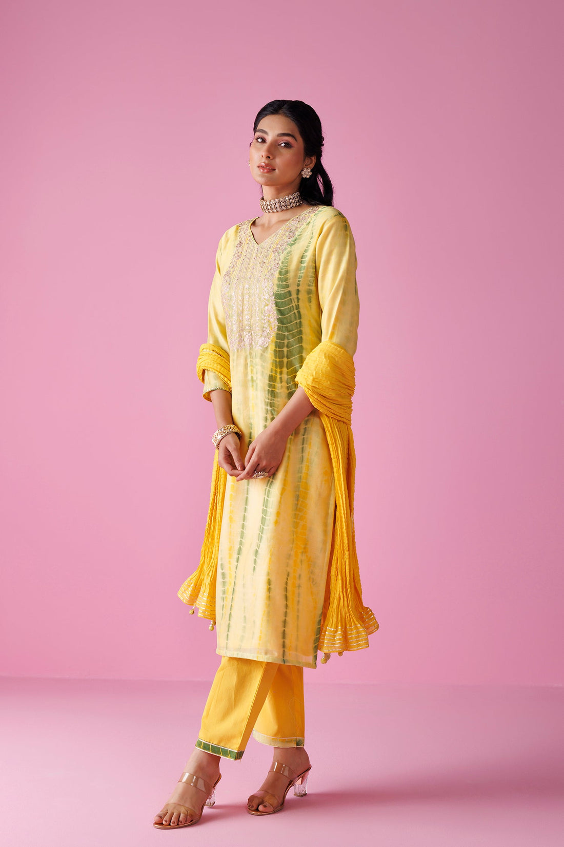 Tie & Dye Chanderi Silk Suit with Aari work