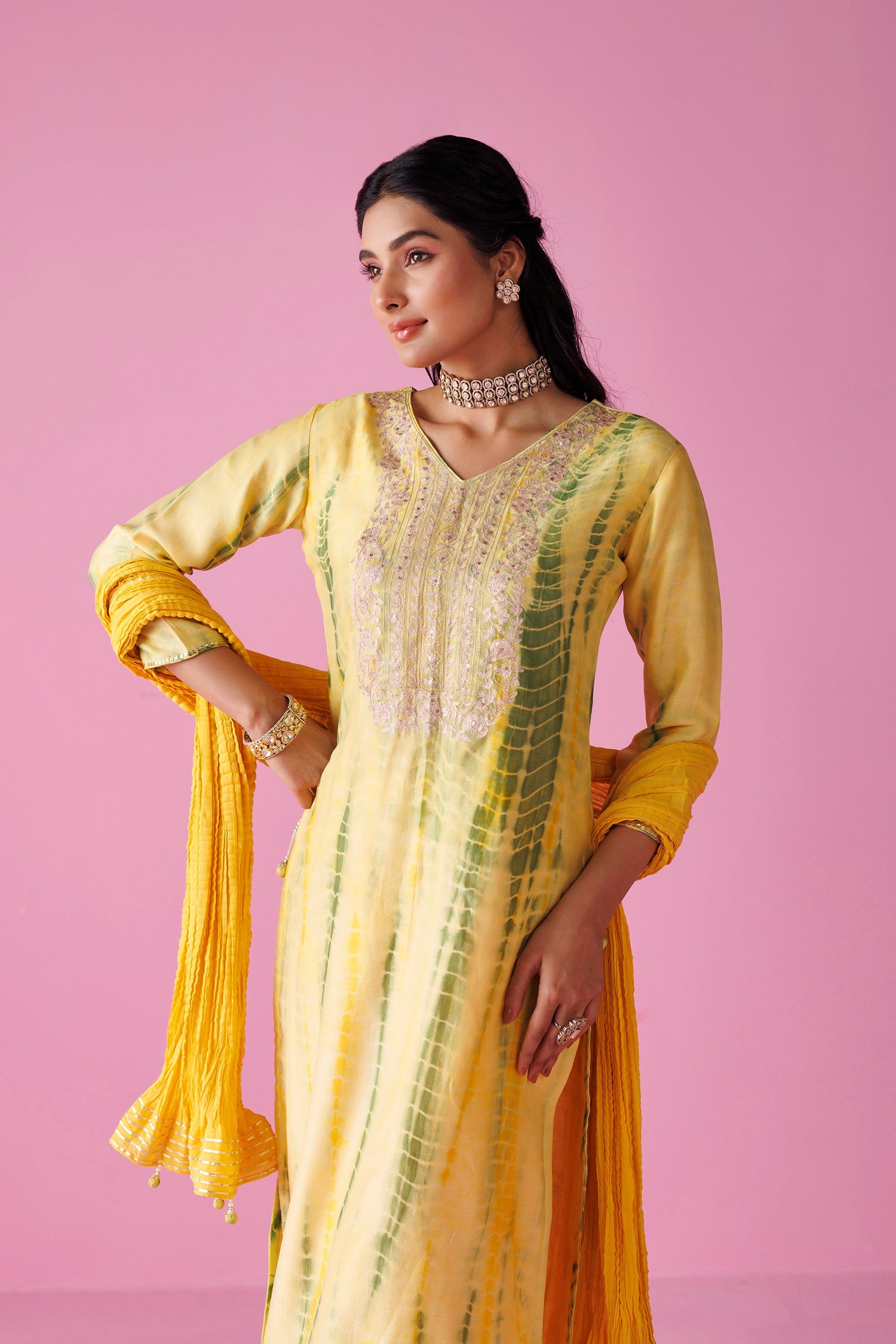 Tie & Dye Chanderi Silk Suit with Aari work