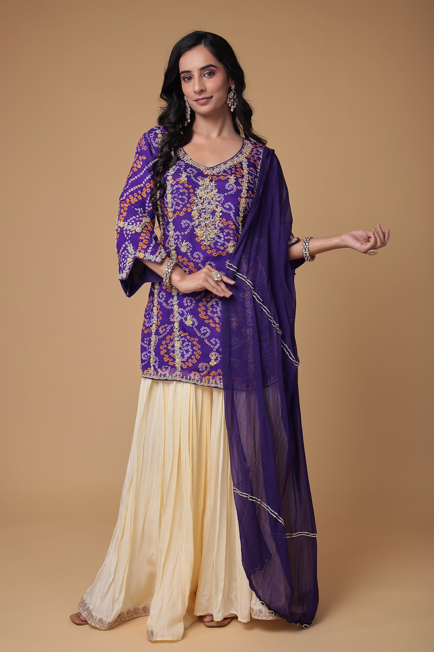 Bandhej Chinon Georgette Suit with Pearl and Thread work