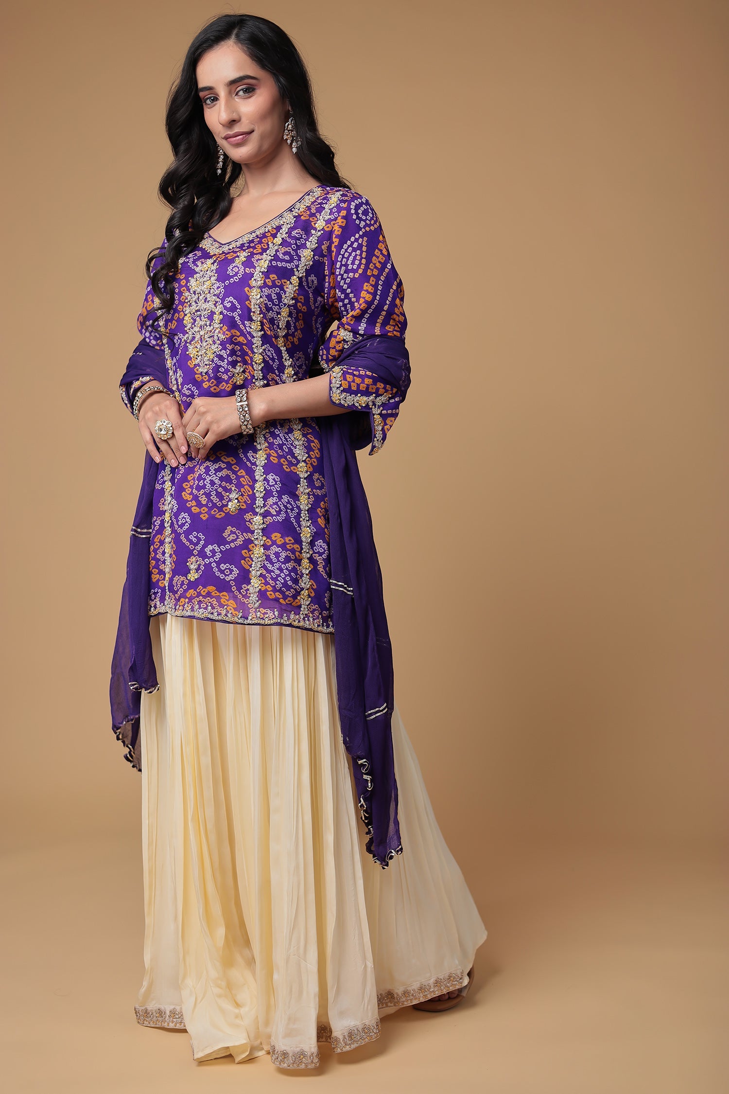 Bandhej Chinon Georgette Suit with Pearl and Thread work