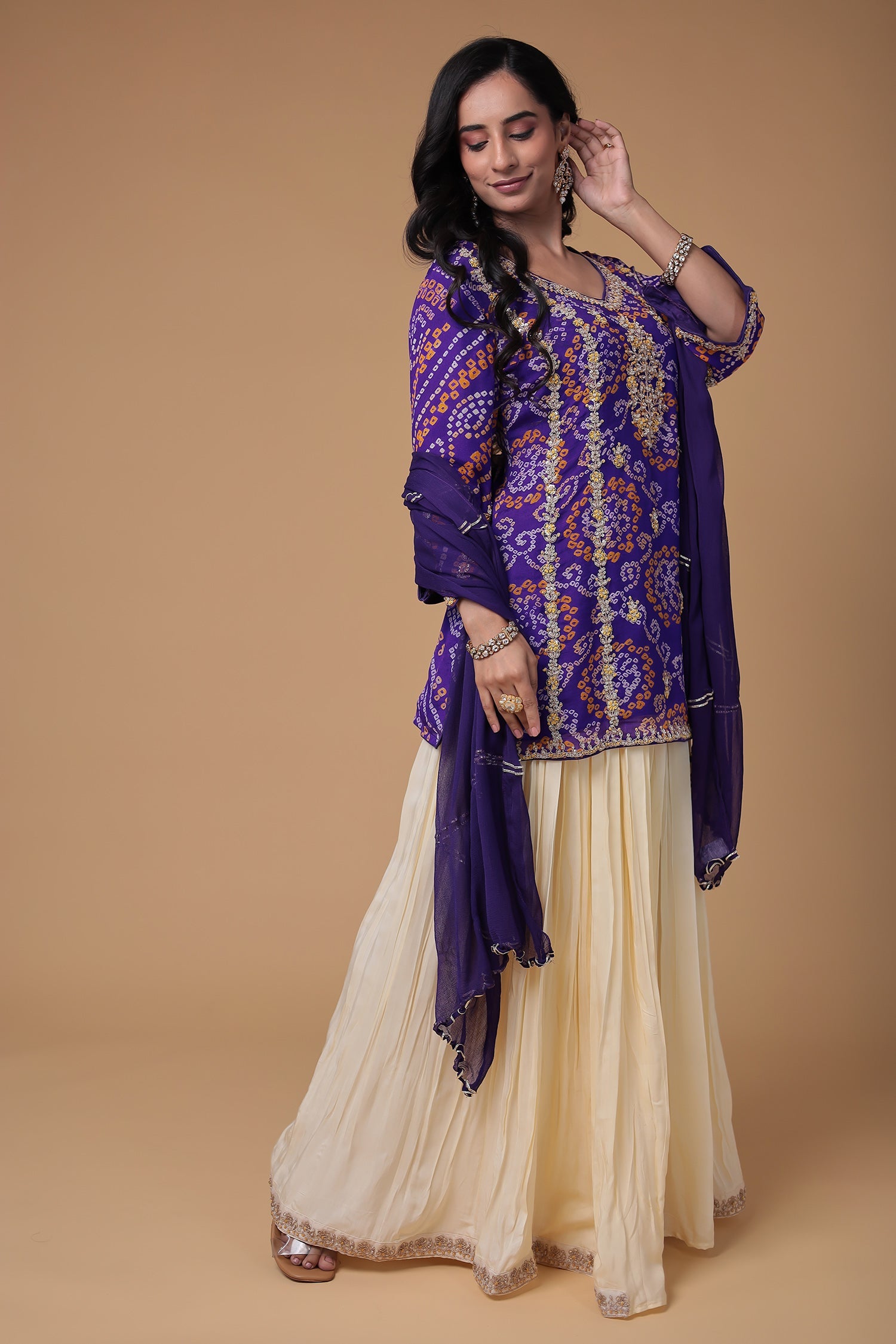 Bandhej Chinon Georgette Suit with Pearl and Thread work