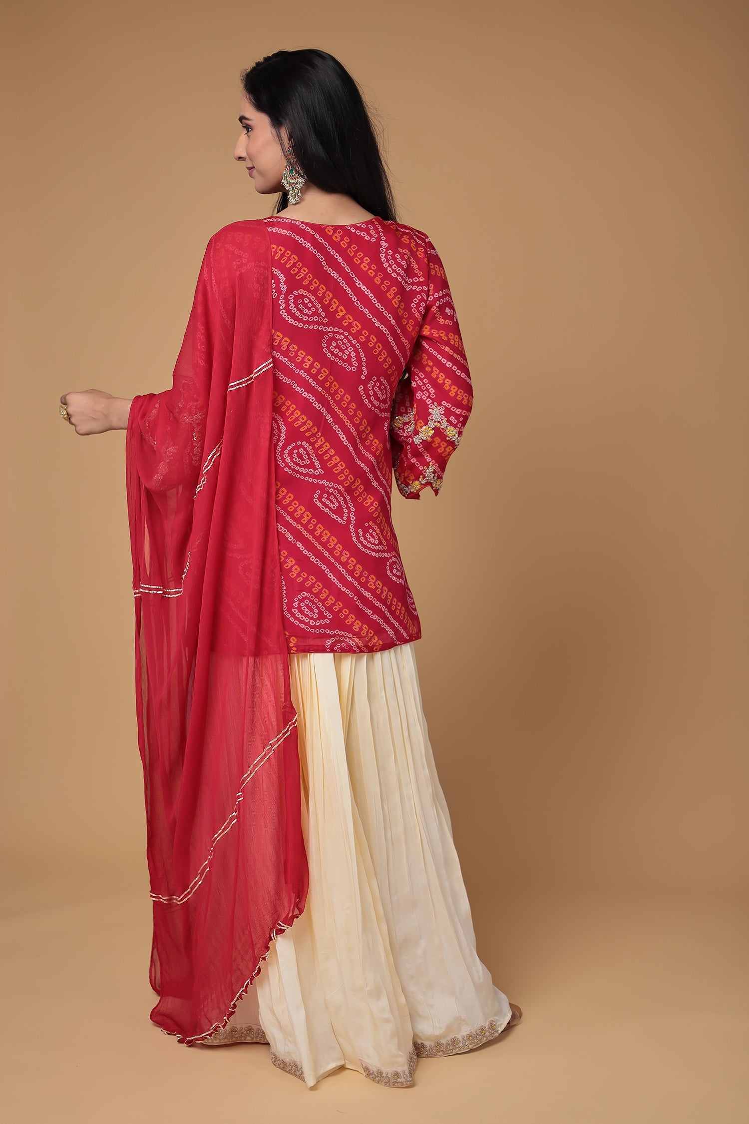 Bandhej Chinon Georgette Suit with Pearl and Thread work