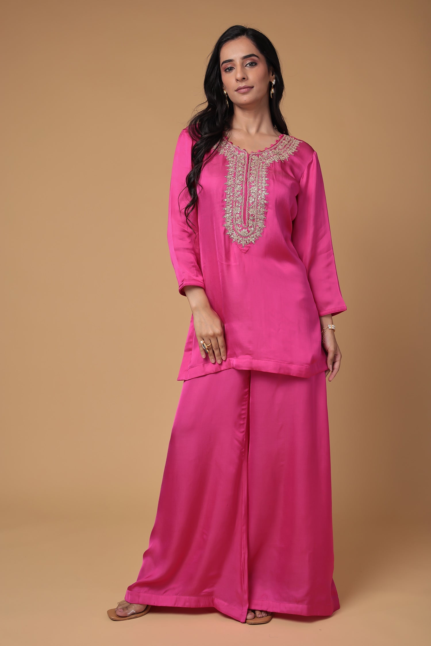 Satin Silk Indowestern with Dori and Sequins work