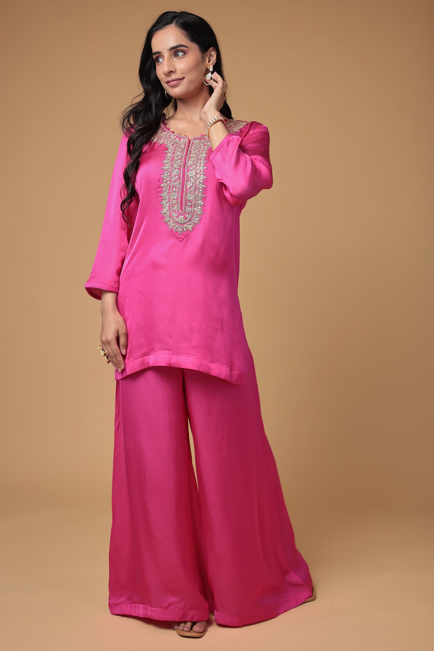 Satin Silk Indowestern with Dori and Sequins work