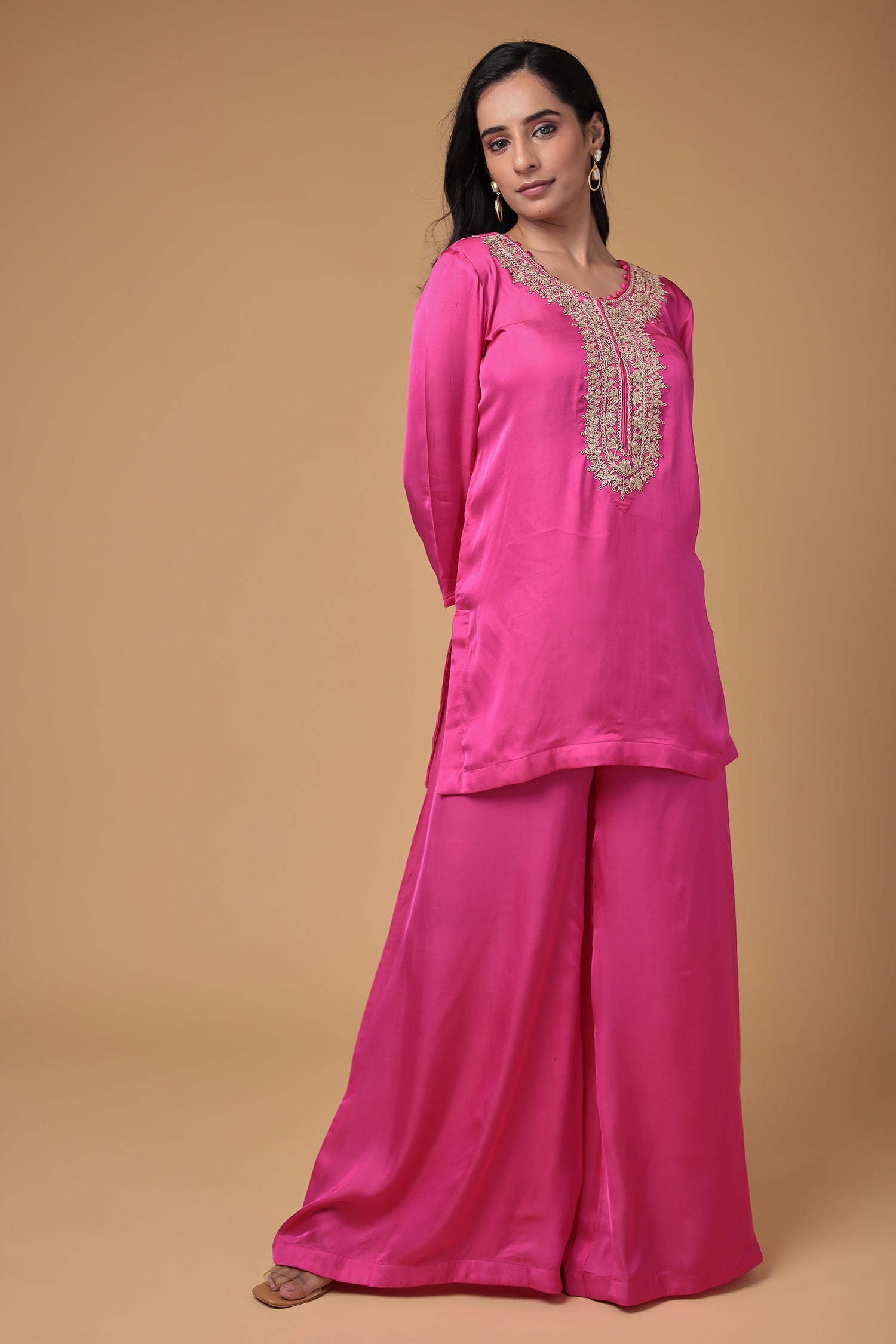 Satin Silk Indowestern with Dori and Sequins work