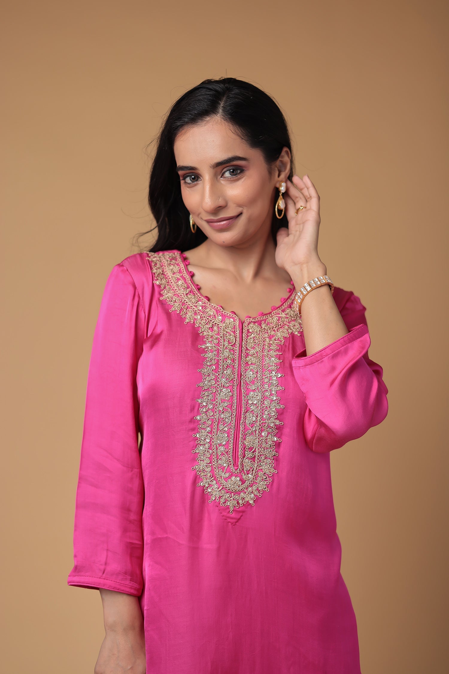 Satin Silk Indowestern with Dori and Sequins work