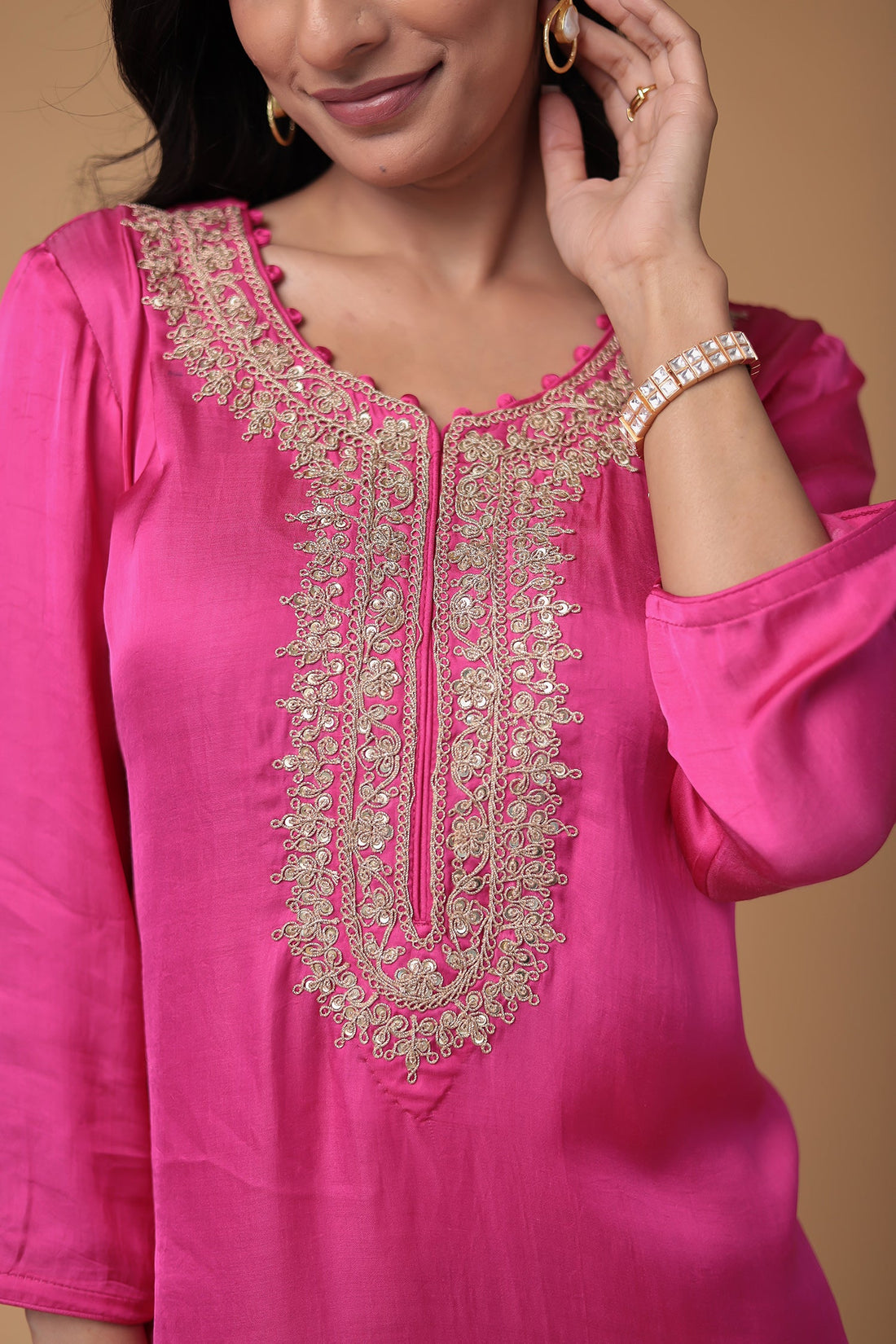 Satin Silk Indowestern with Dori and Sequins work