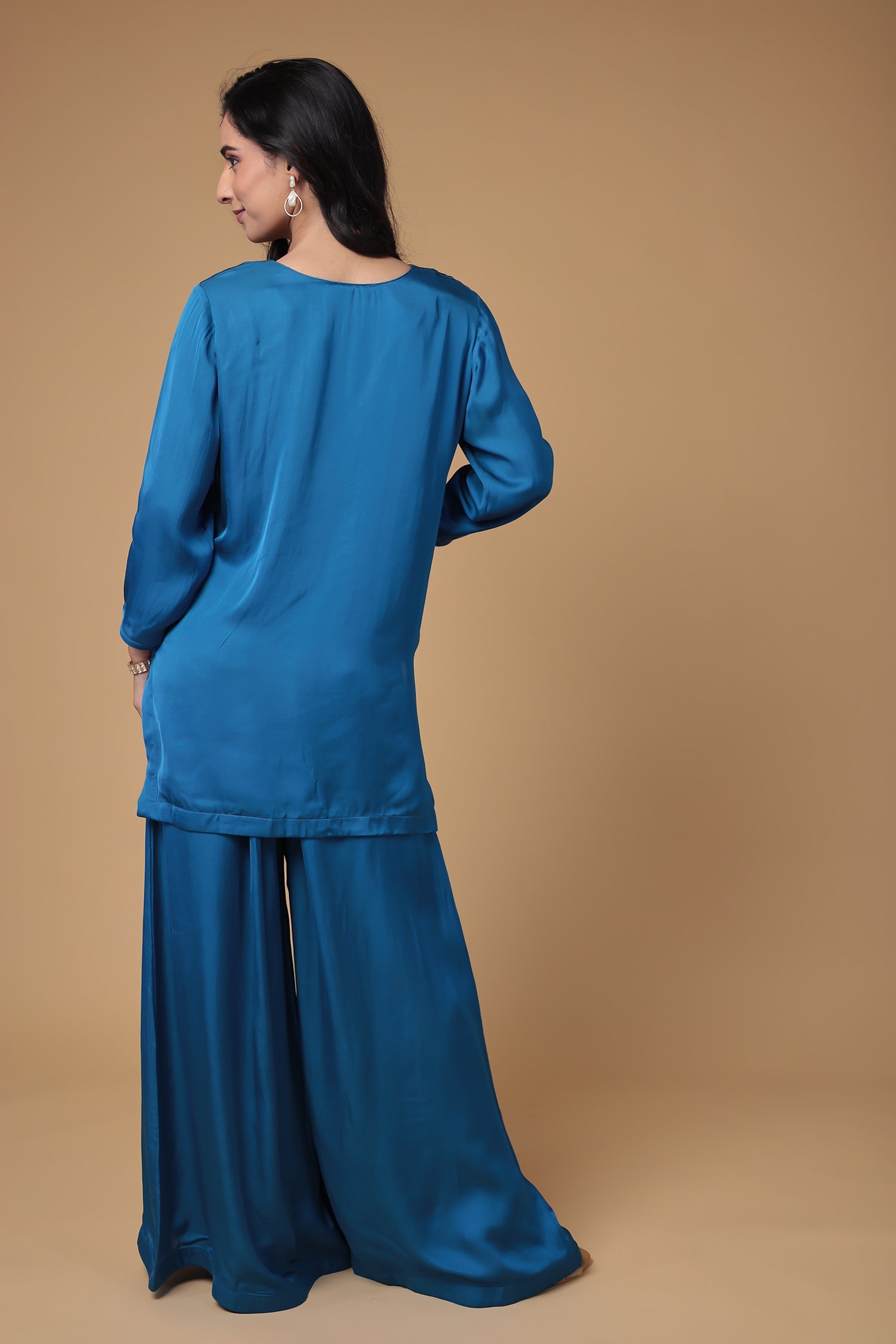 Satin Silk Indowestern with Dori and Sequins work