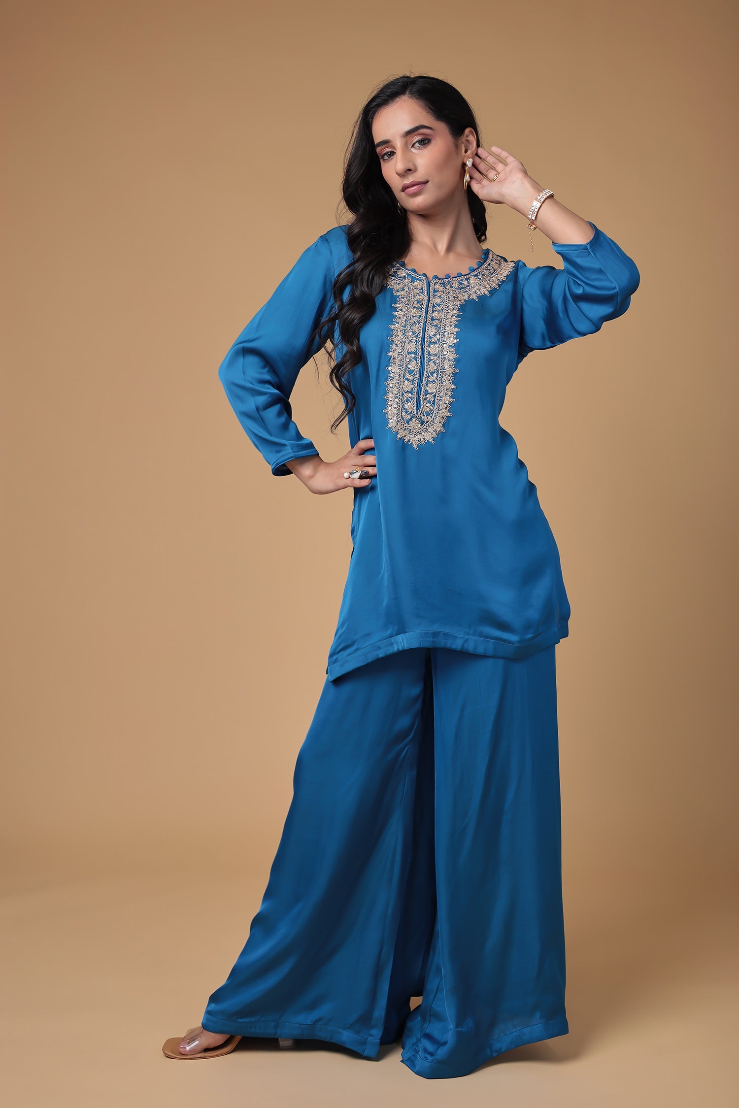 Satin Silk Indowestern with Dori and Sequins work
