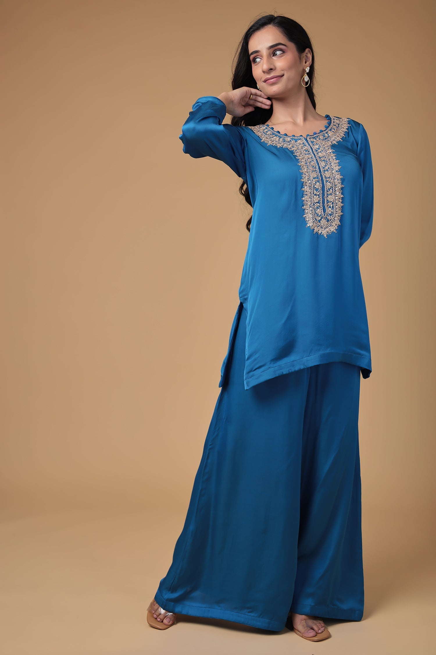 Satin Silk Indowestern with Dori and Sequins work