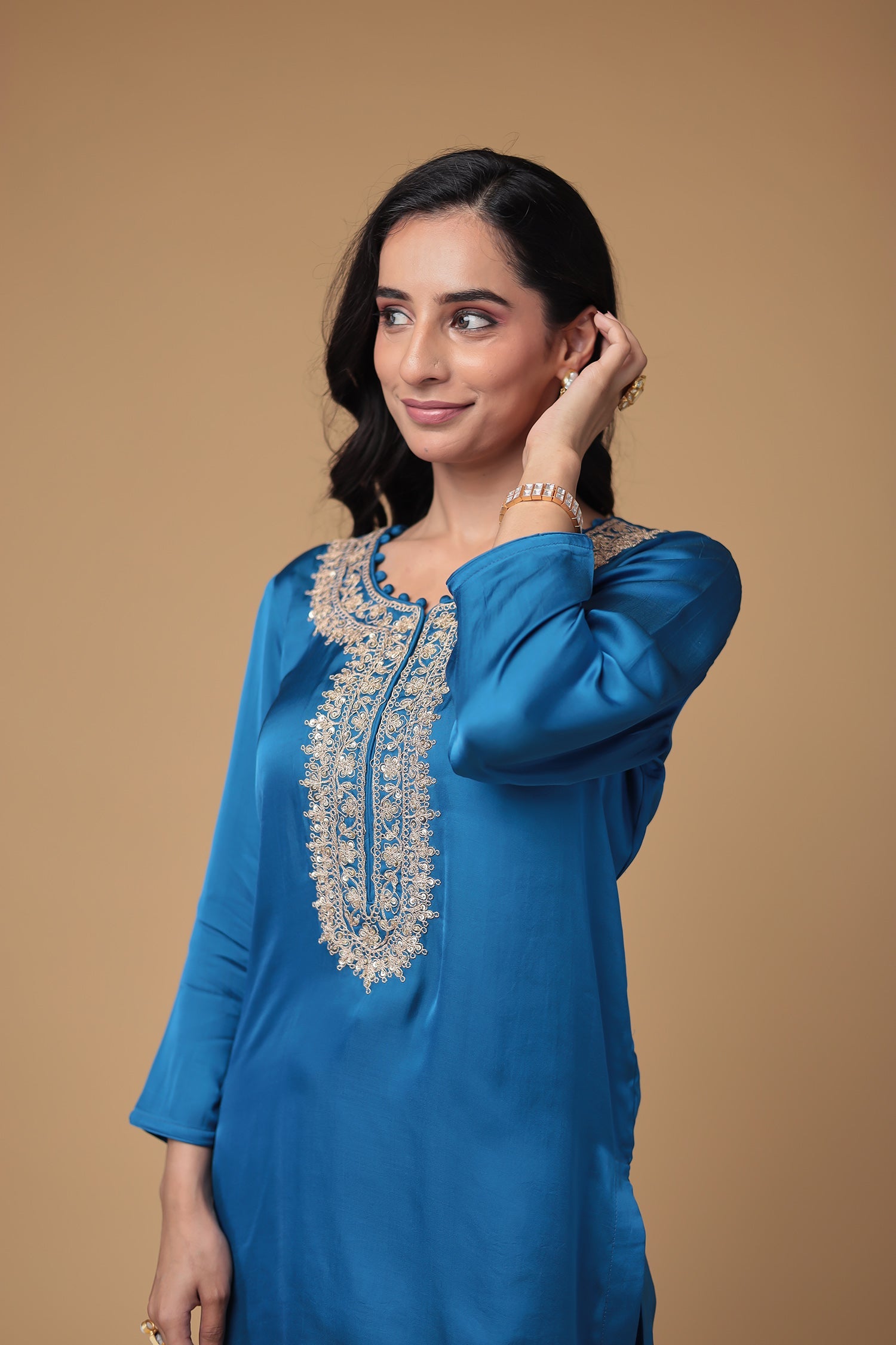 Satin Silk Indowestern with Dori and Sequins work