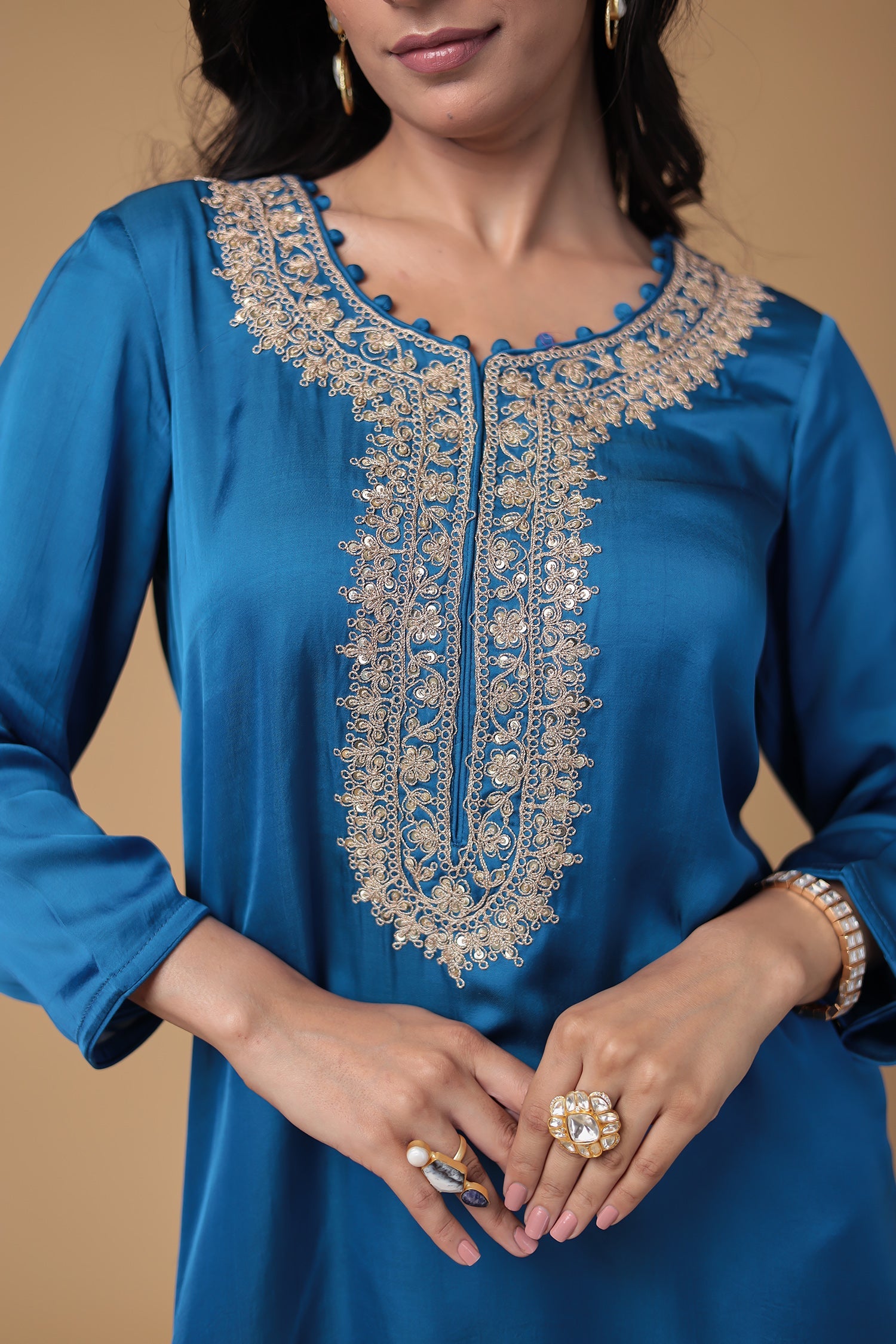 Satin Silk Indowestern with Dori and Sequins work