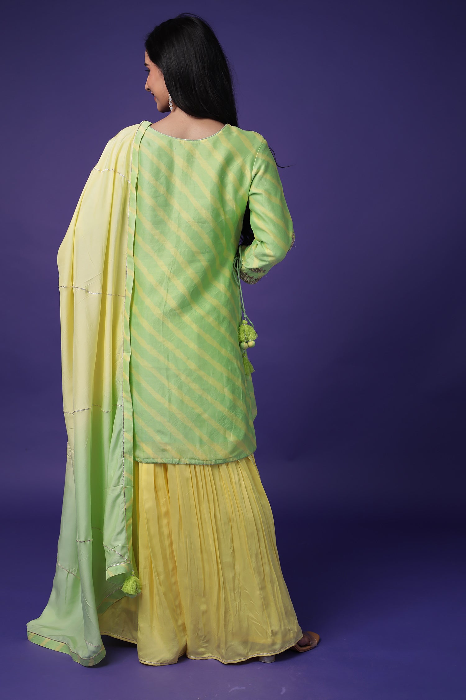 Leheriya Chanderi Silk Suit with Dori, Gota Patti and Zardozi work