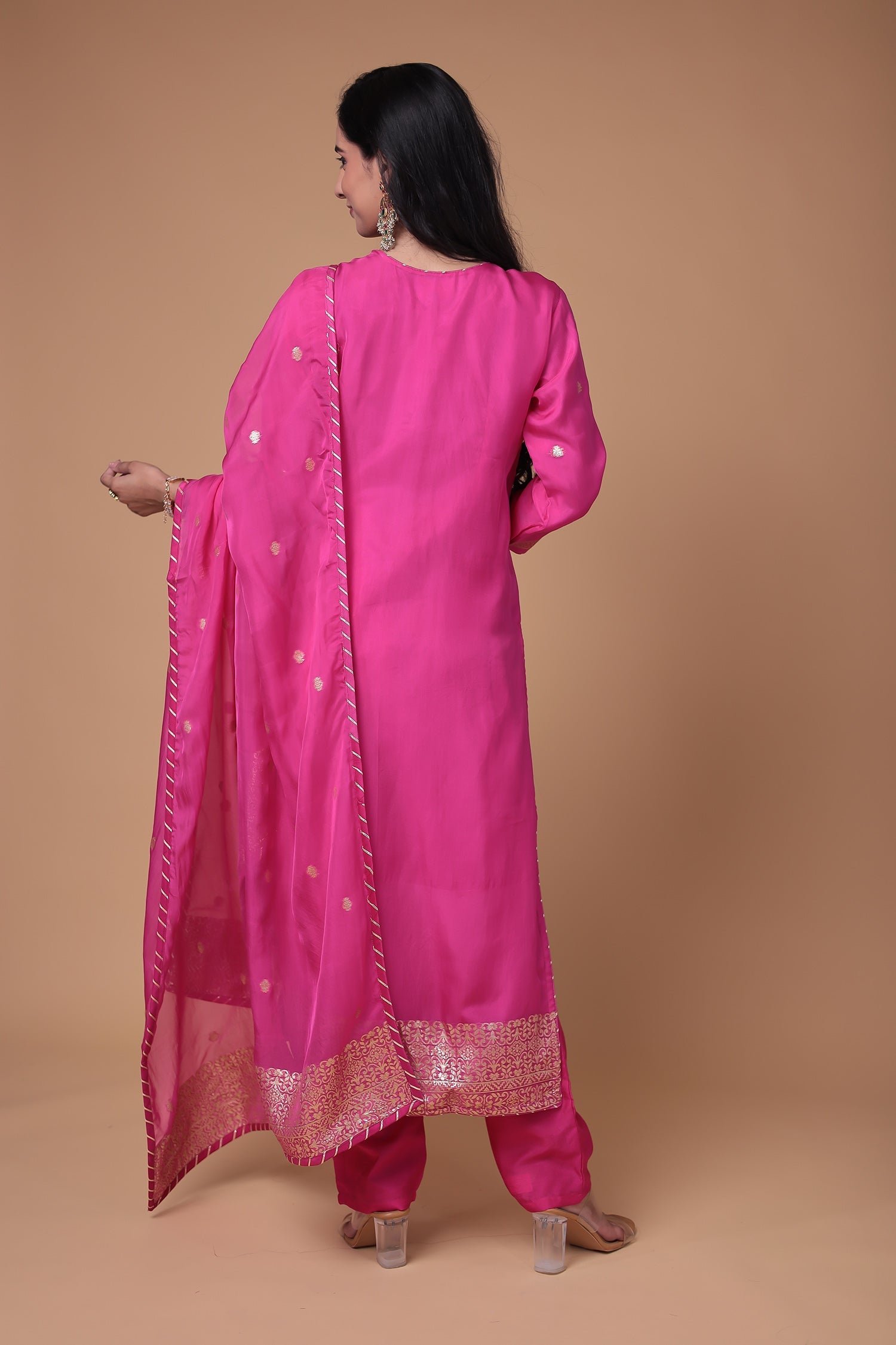 Soft organza Handloom Suit with Gota Patti, Thread and Zardozi work