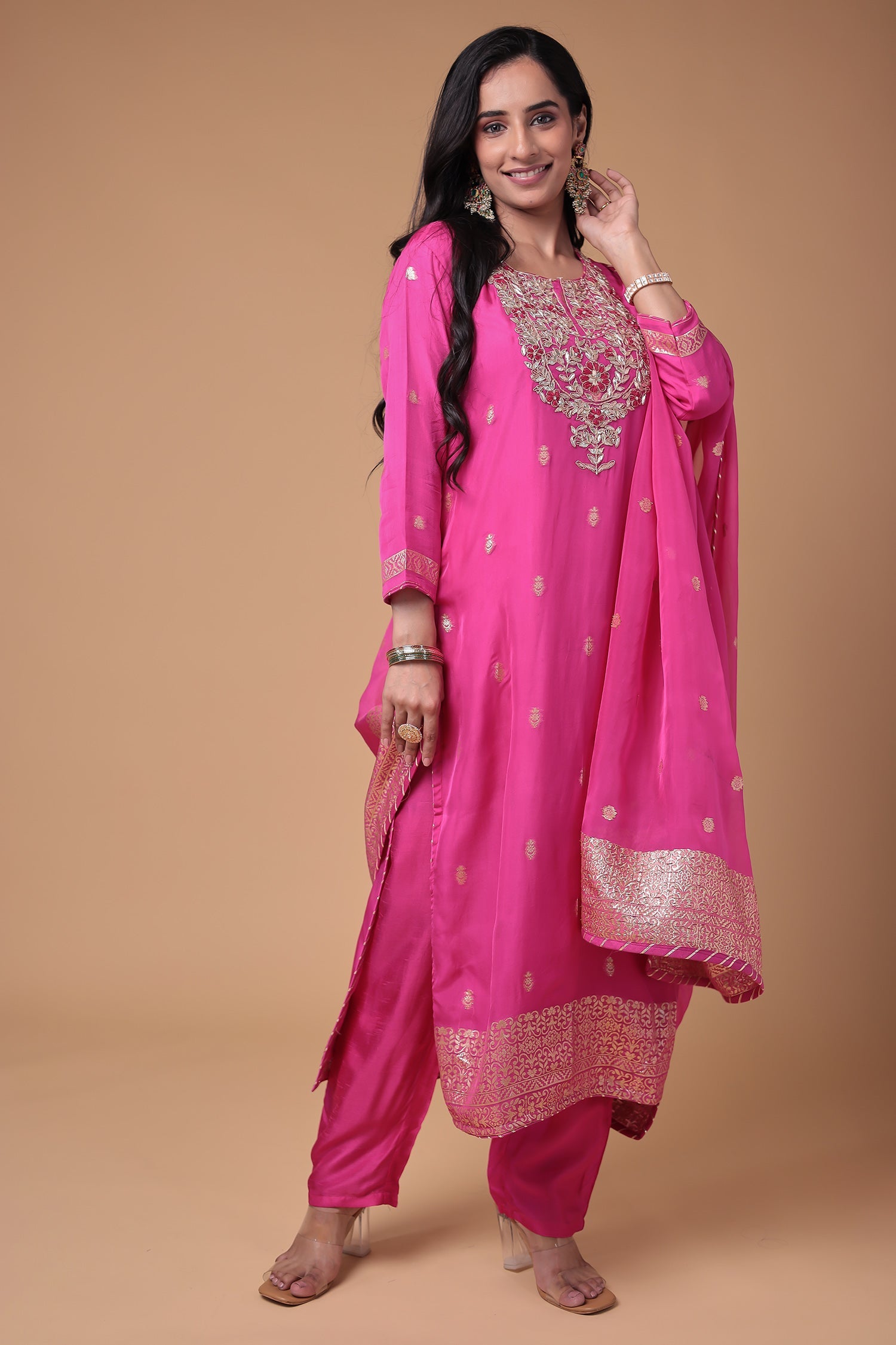 Soft organza Handloom Suit with Gota Patti, Thread and Zardozi work