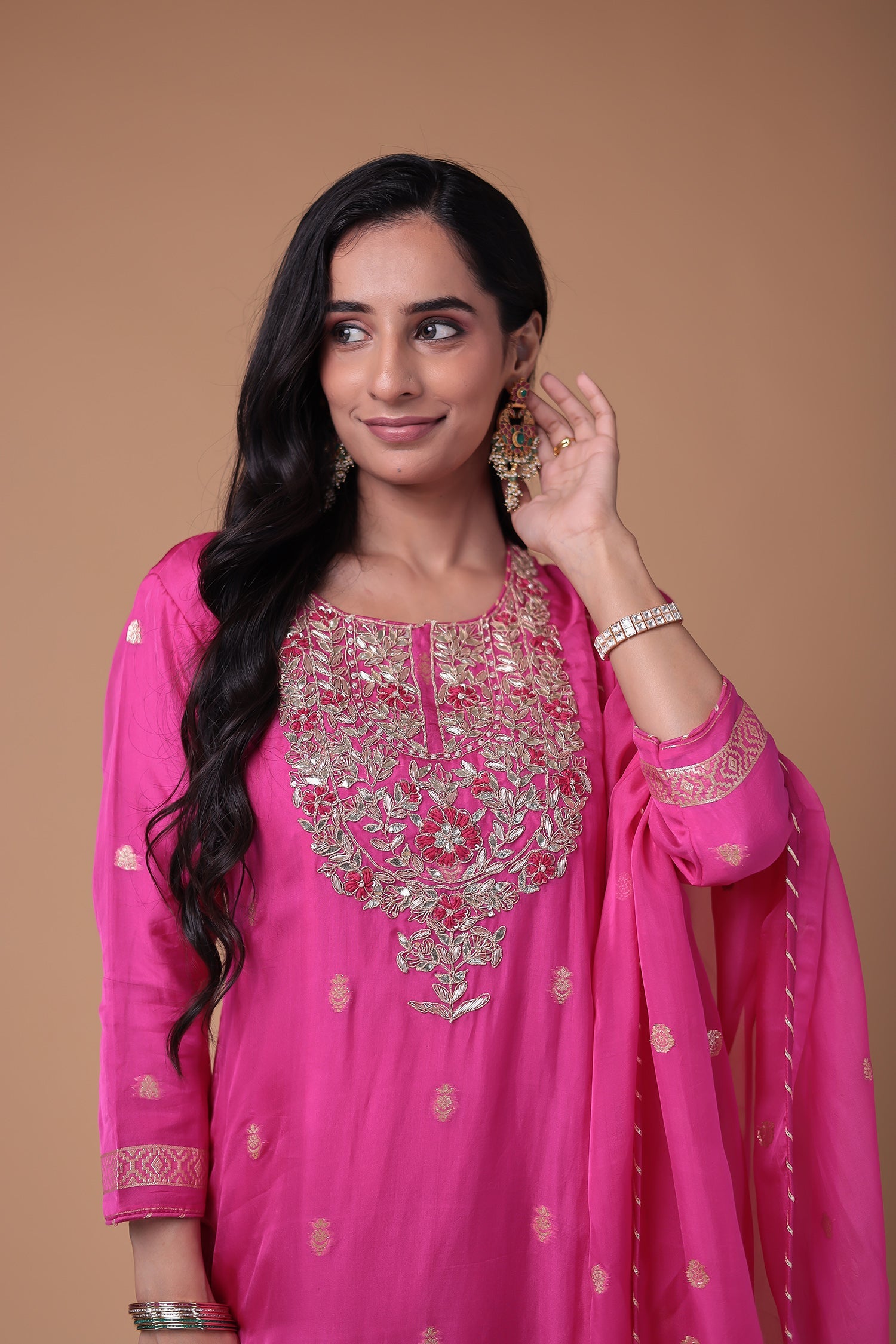 Soft organza Handloom Suit with Gota Patti, Thread and Zardozi work